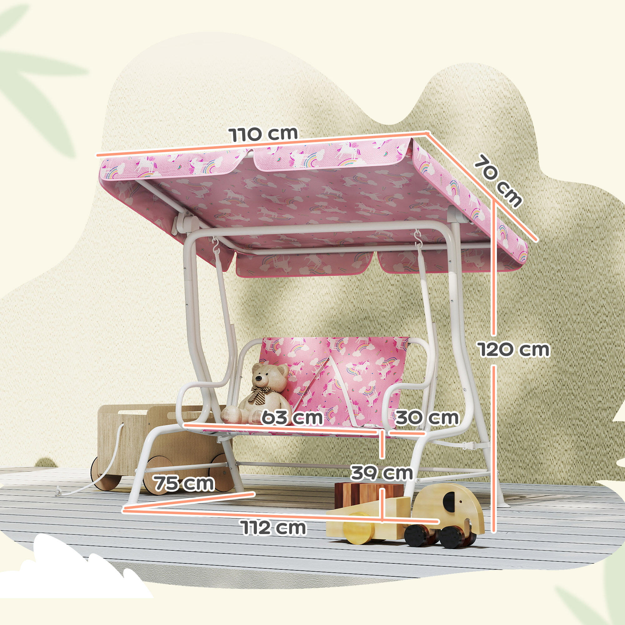 Columpio Jardín Infantil AIYAPLAY 112x75x120 cm Rosa 3/5