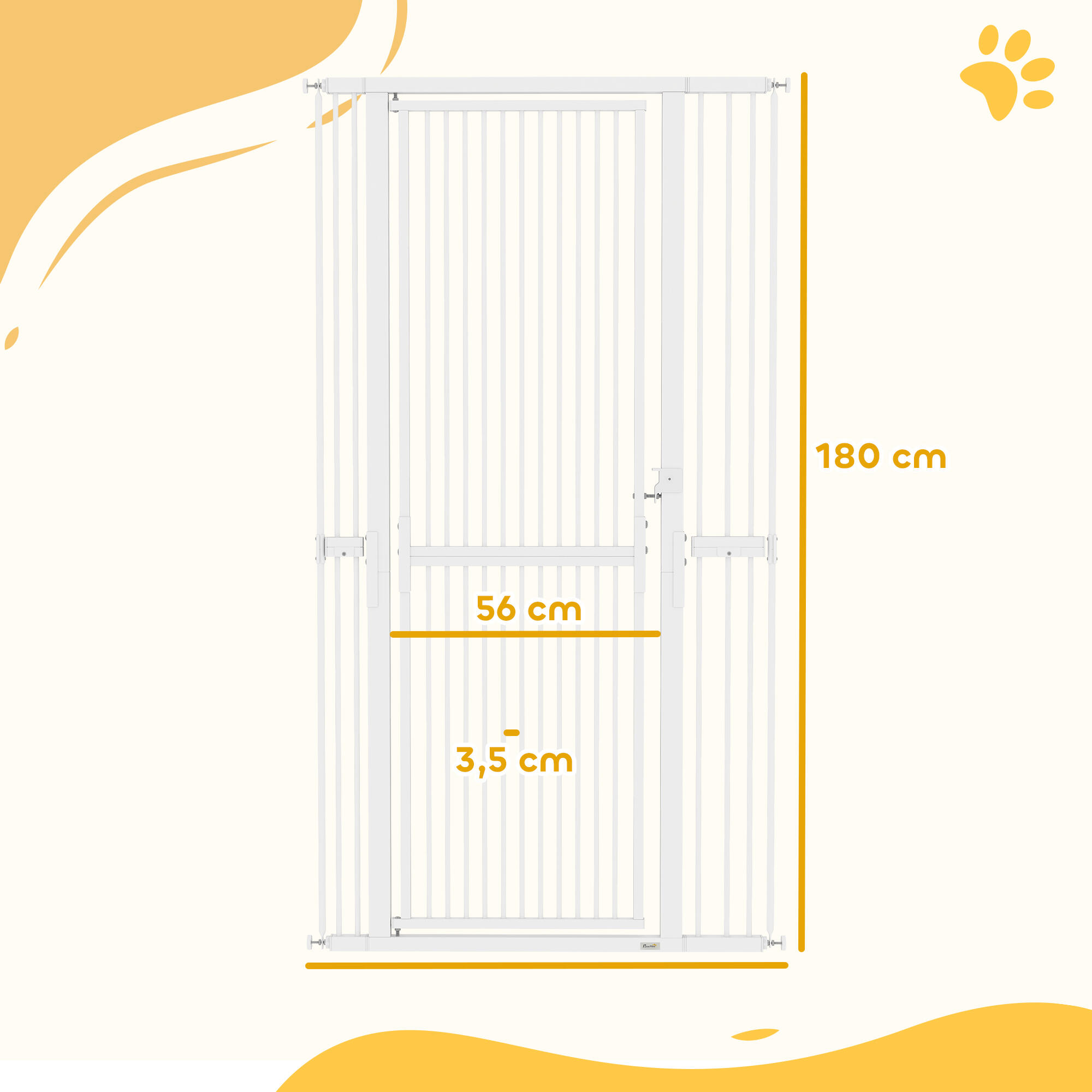 Barrera de Seguridad PawHut 104x5x180 cm Blanco 3/5