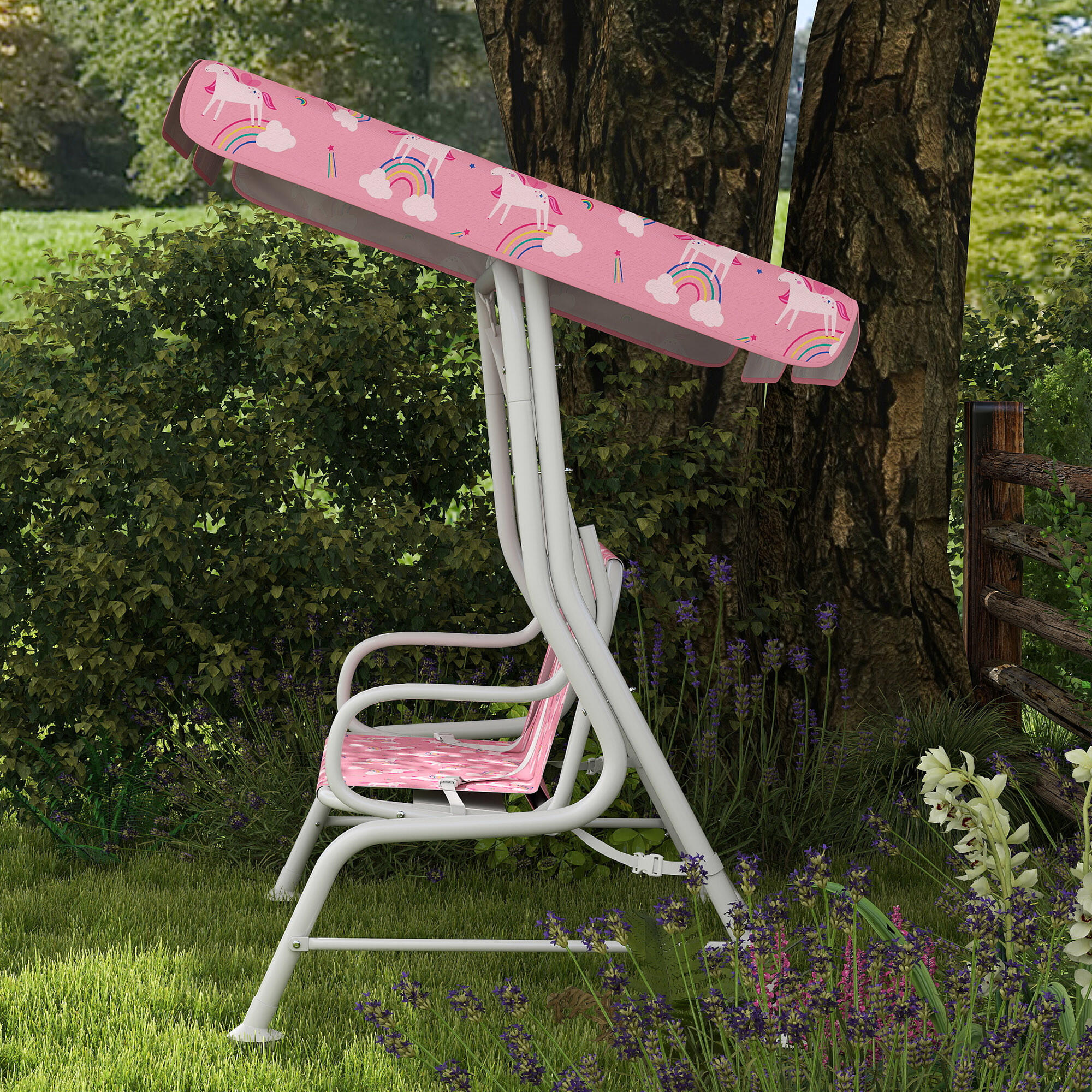 Columpio Jardín Infantil AIYAPLAY 112x75x120 cm Rosa 5/5
