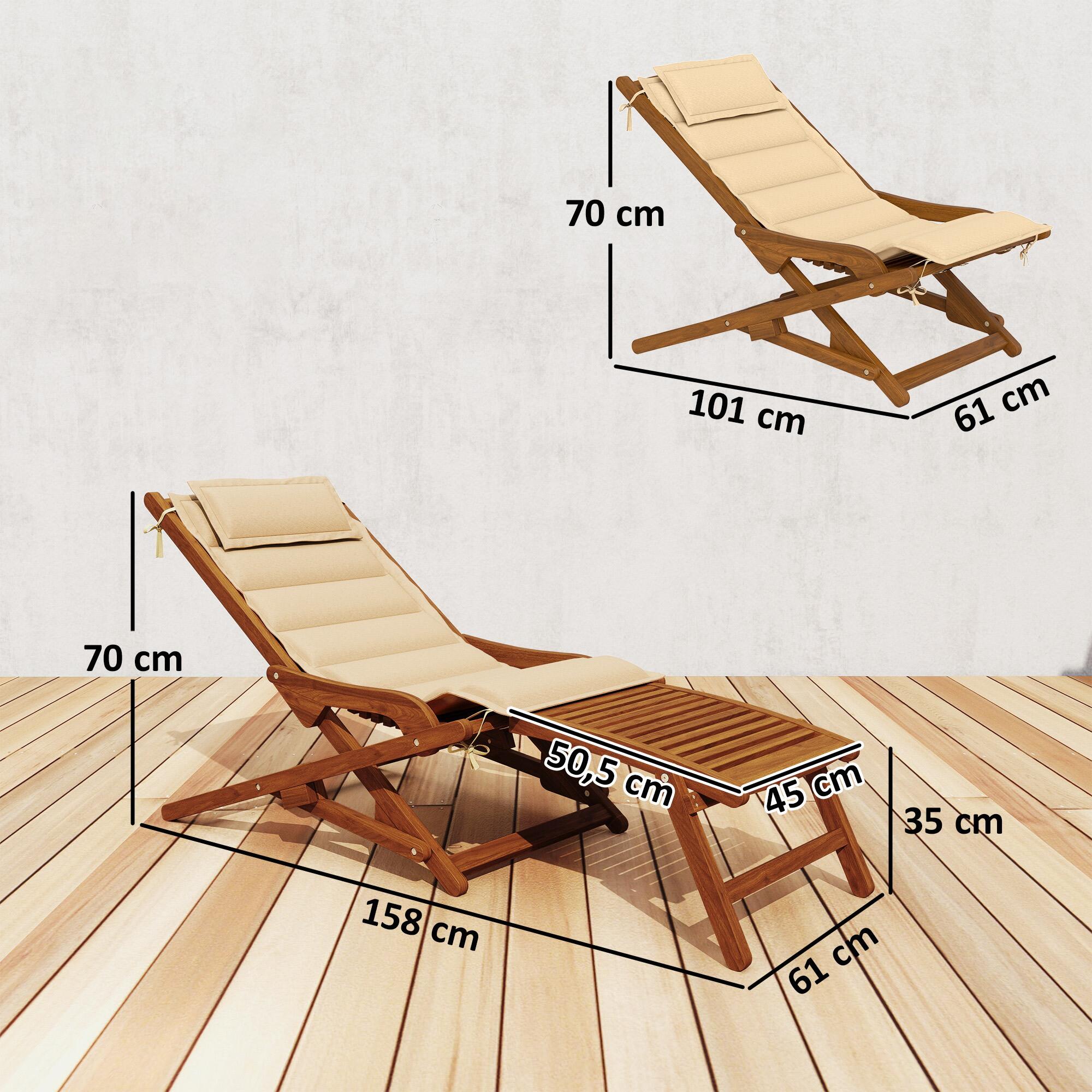 Tumbona Silla Exterior Outsunny 158x61x70 cm Beige 3/5