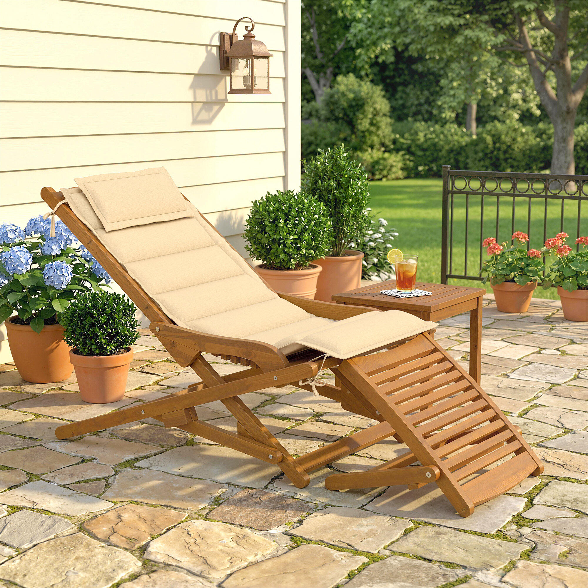 Tumbona Silla Exterior Outsunny 158x61x70 cm Beige 2/5