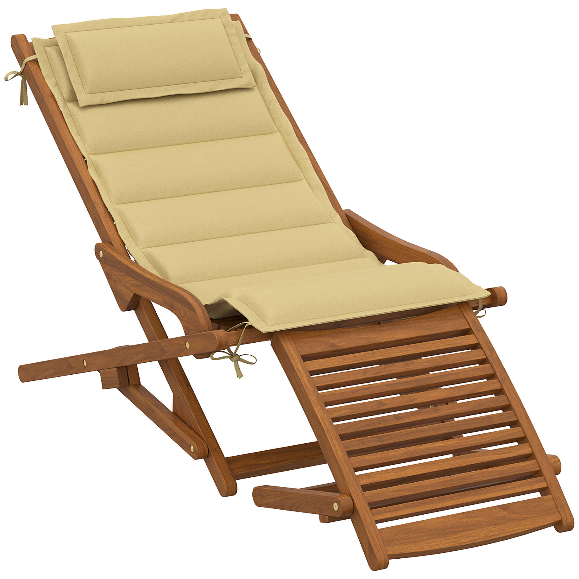 Tumbona Silla Exterior Outsunny 158x61x70 cm Beige 5/5