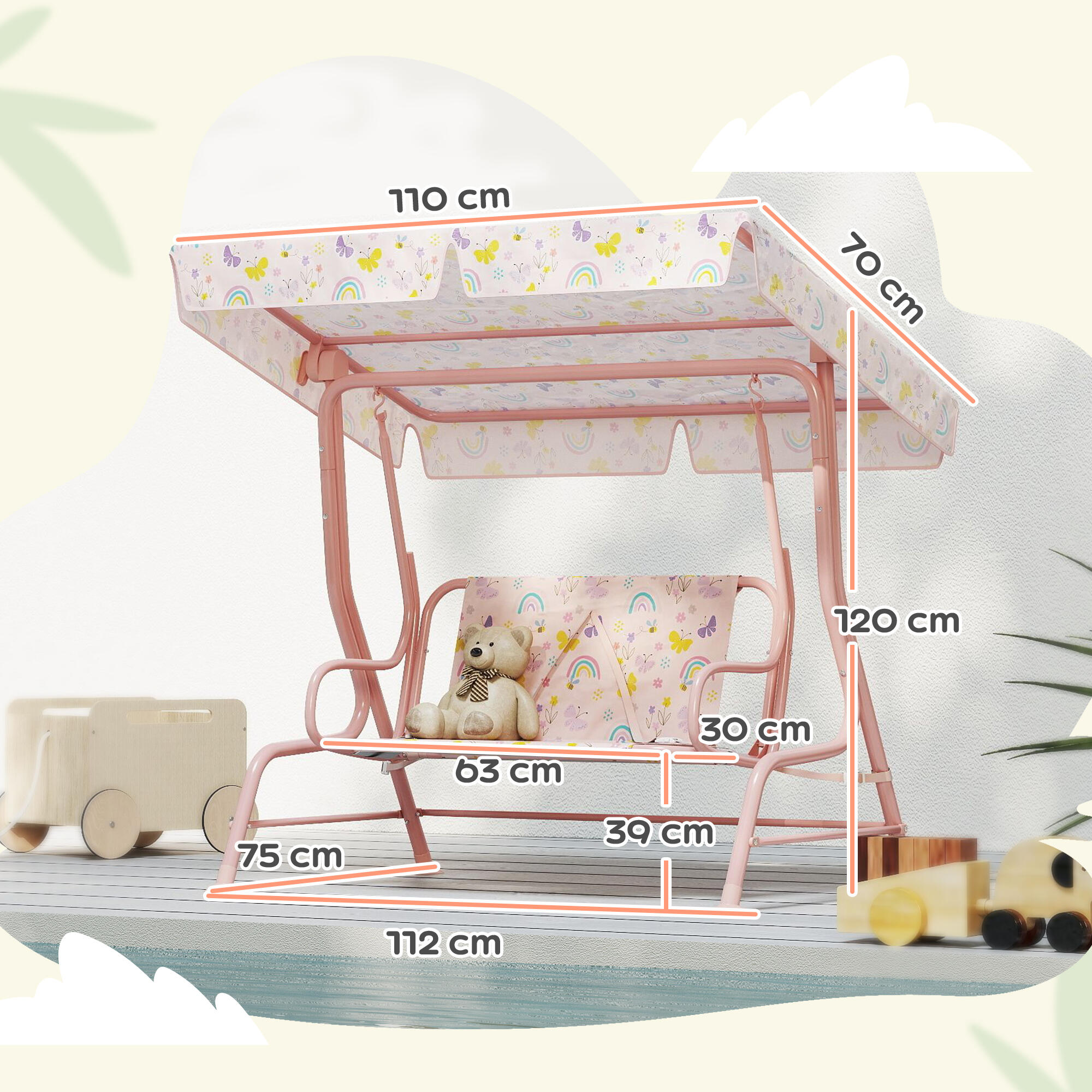 Columpio Jardín Infantil AIYAPLAY 112x75x120 cm Rosa 3/5