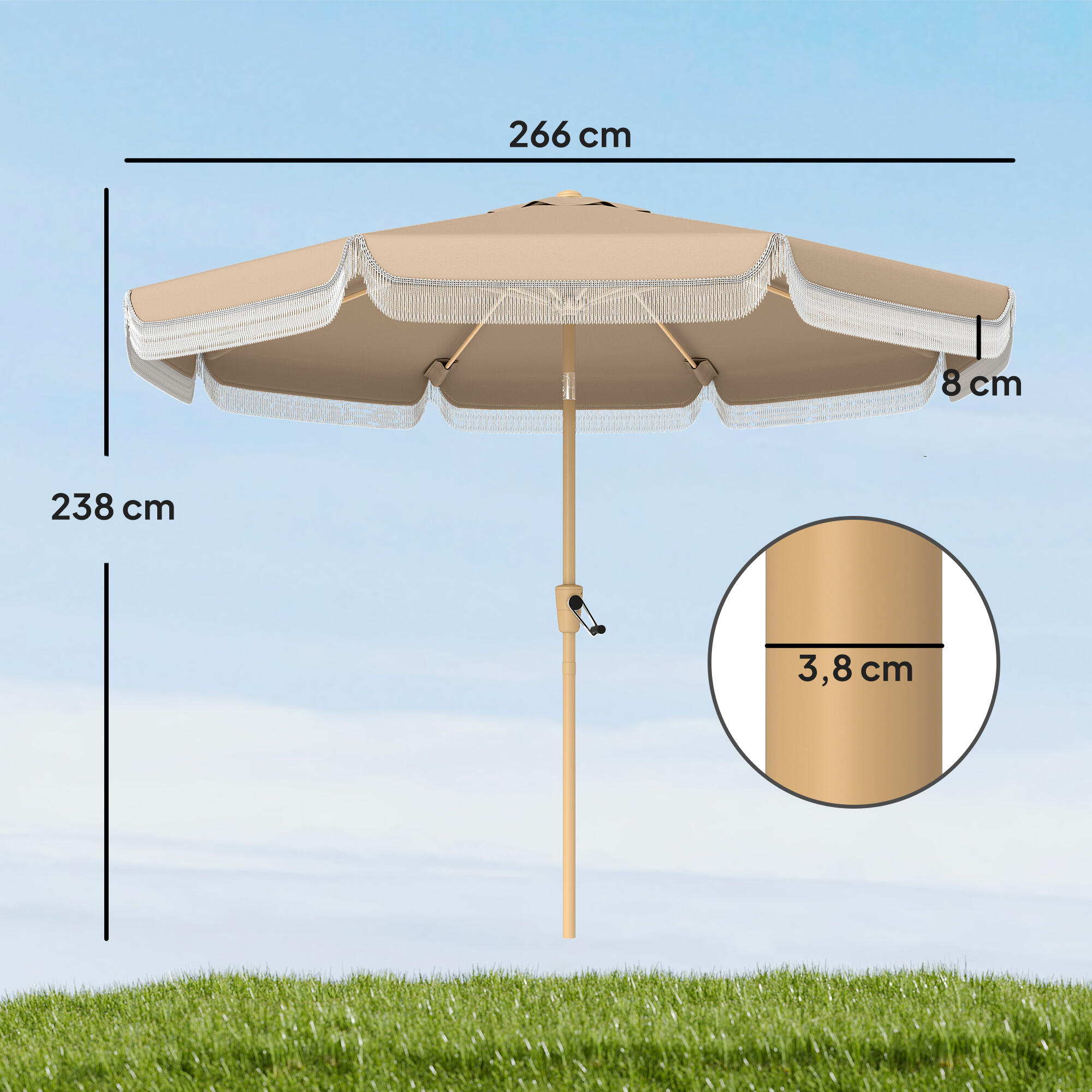 Sombrilla de Terraza Outsunny 266x266x238 cm Caqui 3/5