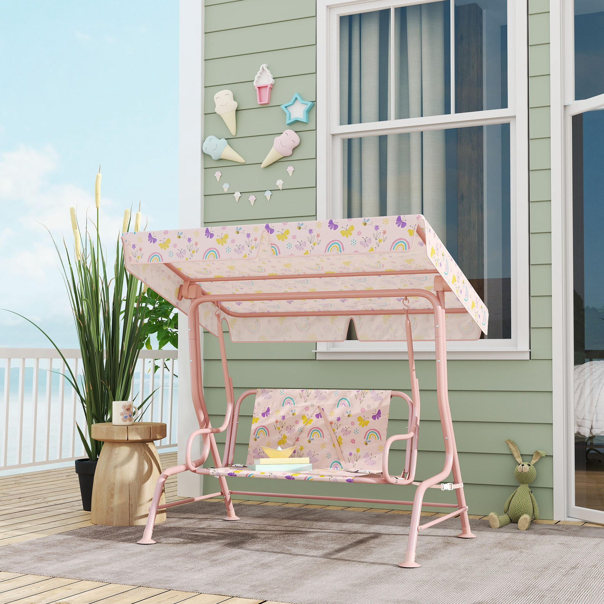 Columpio Jardín Infantil AIYAPLAY 112x75x120 cm Rosa 2/5