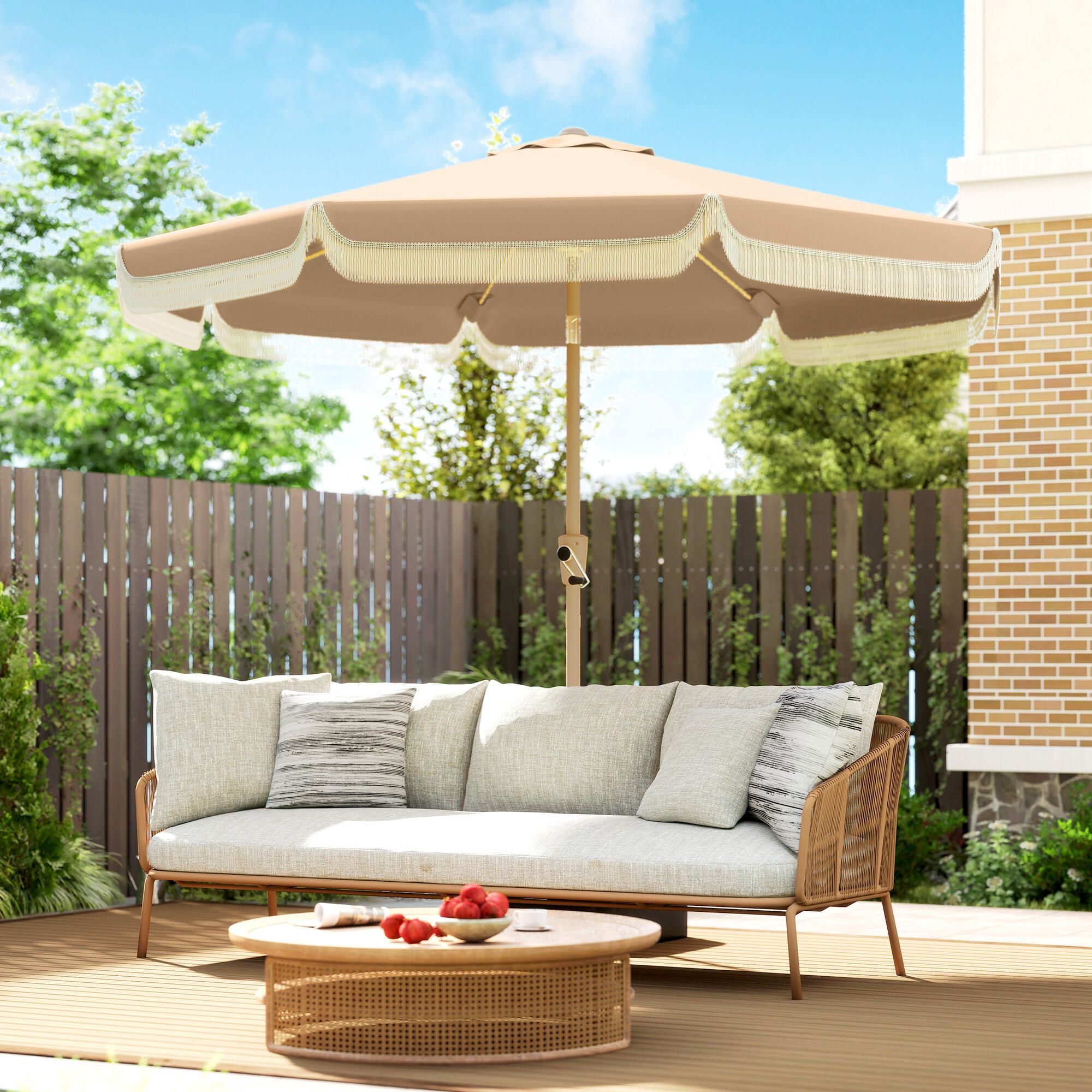 Sombrilla de Terraza Outsunny 266x266x238 cm Caqui 2/5