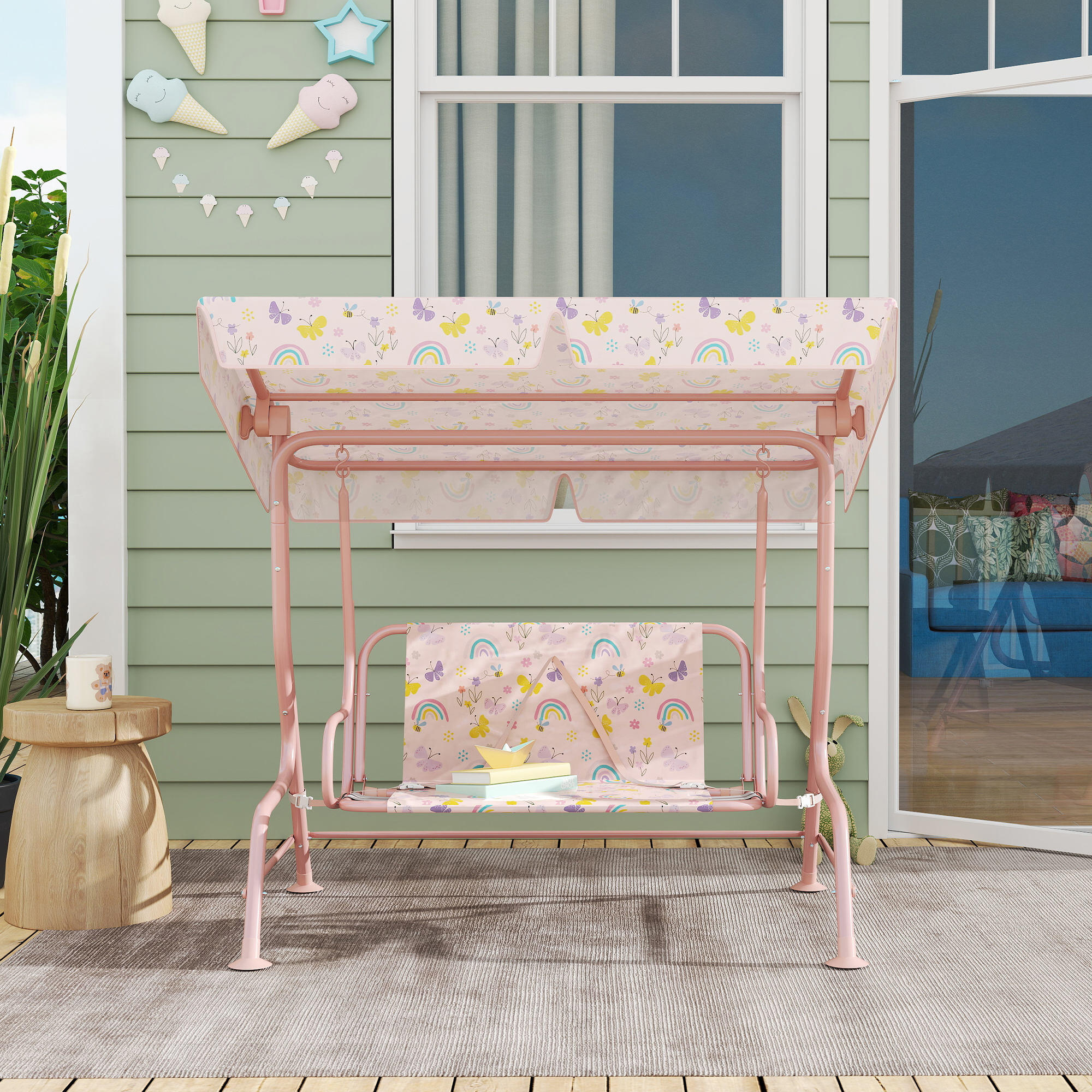Columpio Jardín Infantil AIYAPLAY 112x75x120 cm Rosa 4/5
