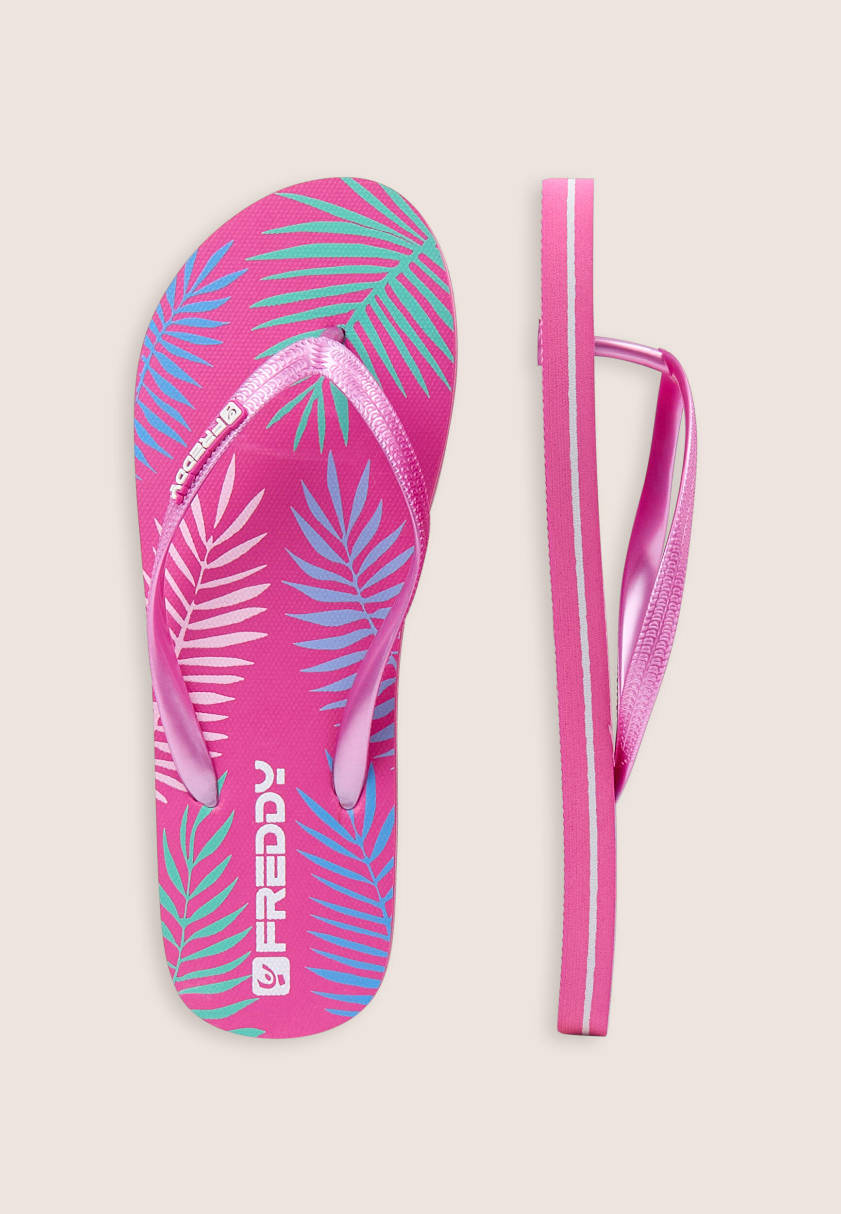 Infradito flip-flop donna con stampa tropicale e logo 3/3