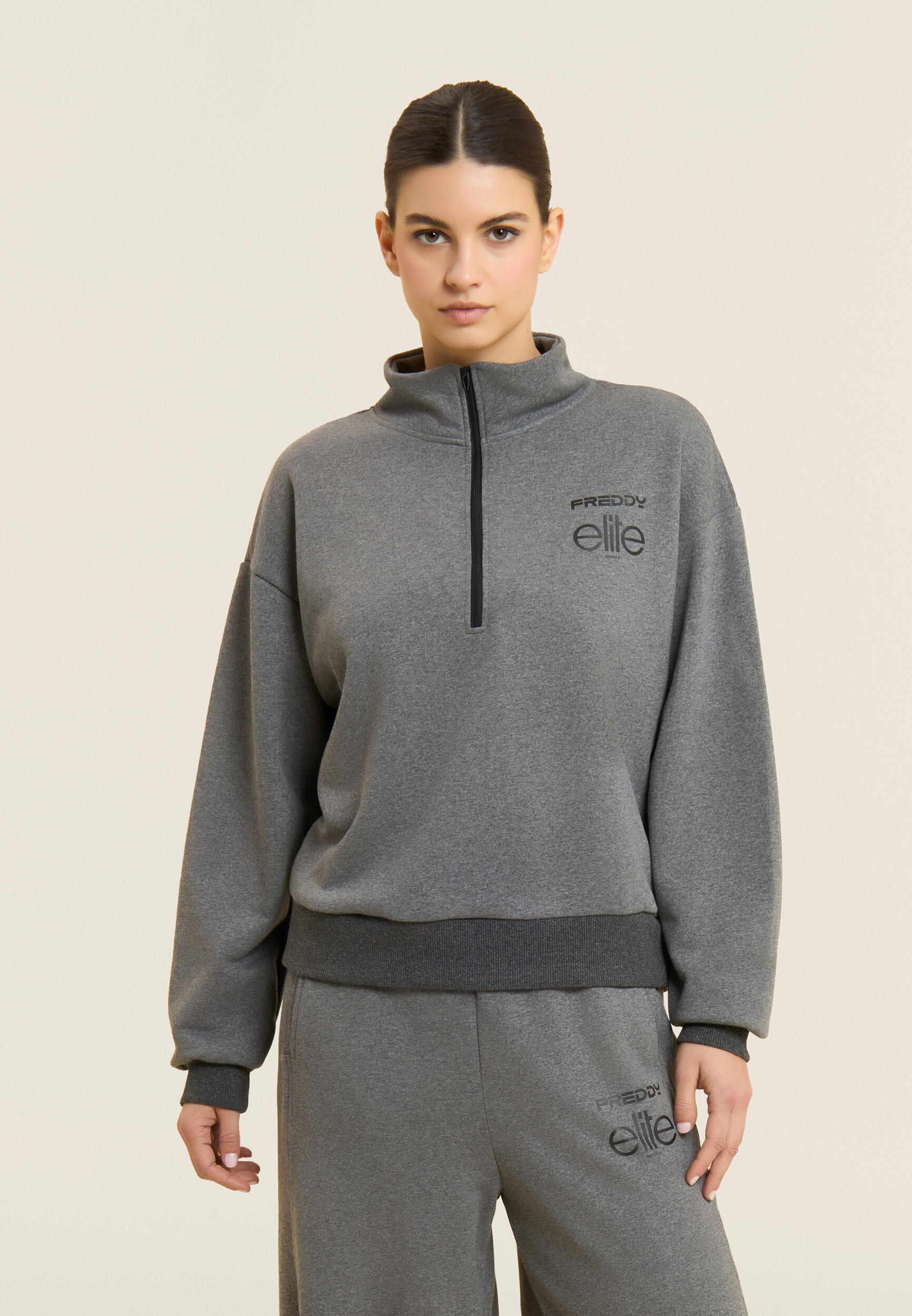 Sweat-shirt mélangé Femme avec demi-fermeture éclair Freddy pour ELITE 2/5
