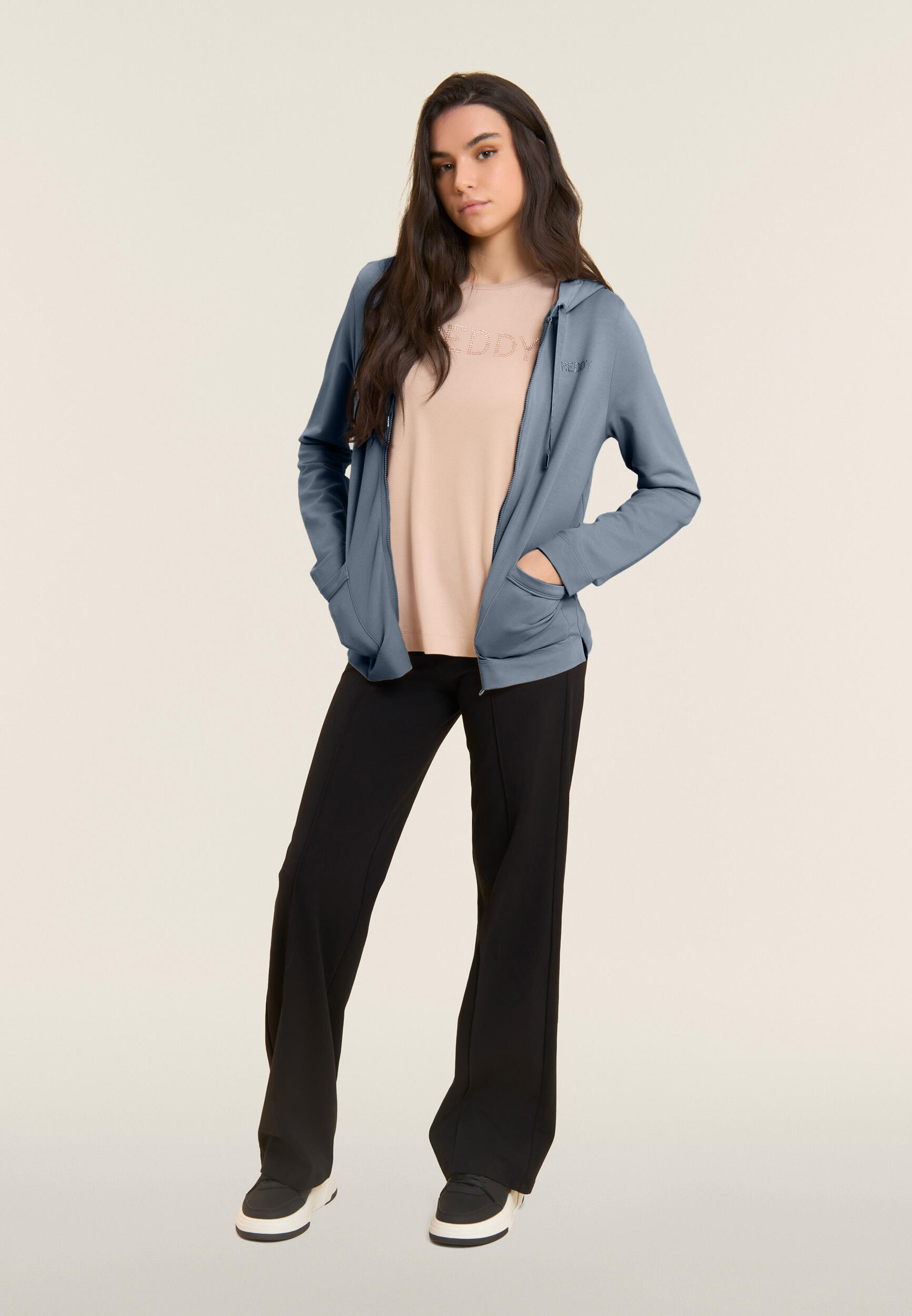 Sweat-shirt avec fermeture zippée et capuche avec paillettes et insertion effet 5/5