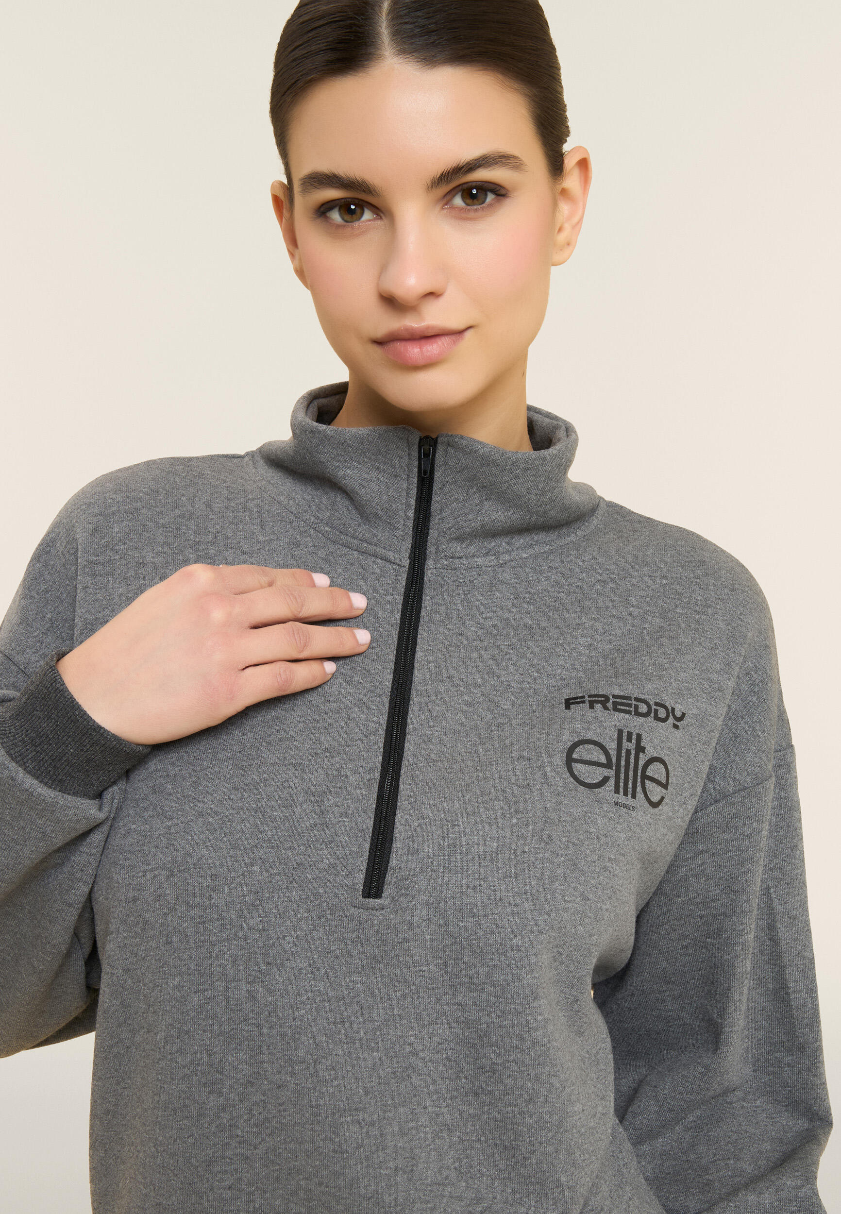 Sweat-shirt mélangé Femme avec demi-fermeture éclair Freddy pour ELITE 4/5