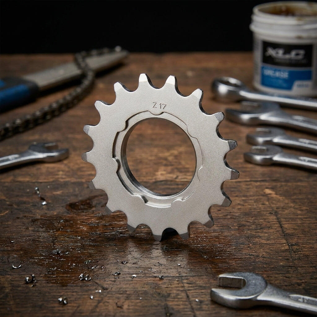 XLC Single-Speed pignon 1/8 pouce, 17 dents avec porte-pignon, chromé mat 2/3