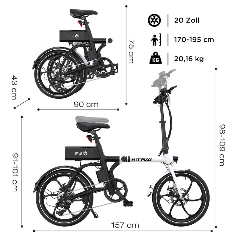 Bicicletă electrică pliabilă 20" aplicație smart 7 viteze bk35