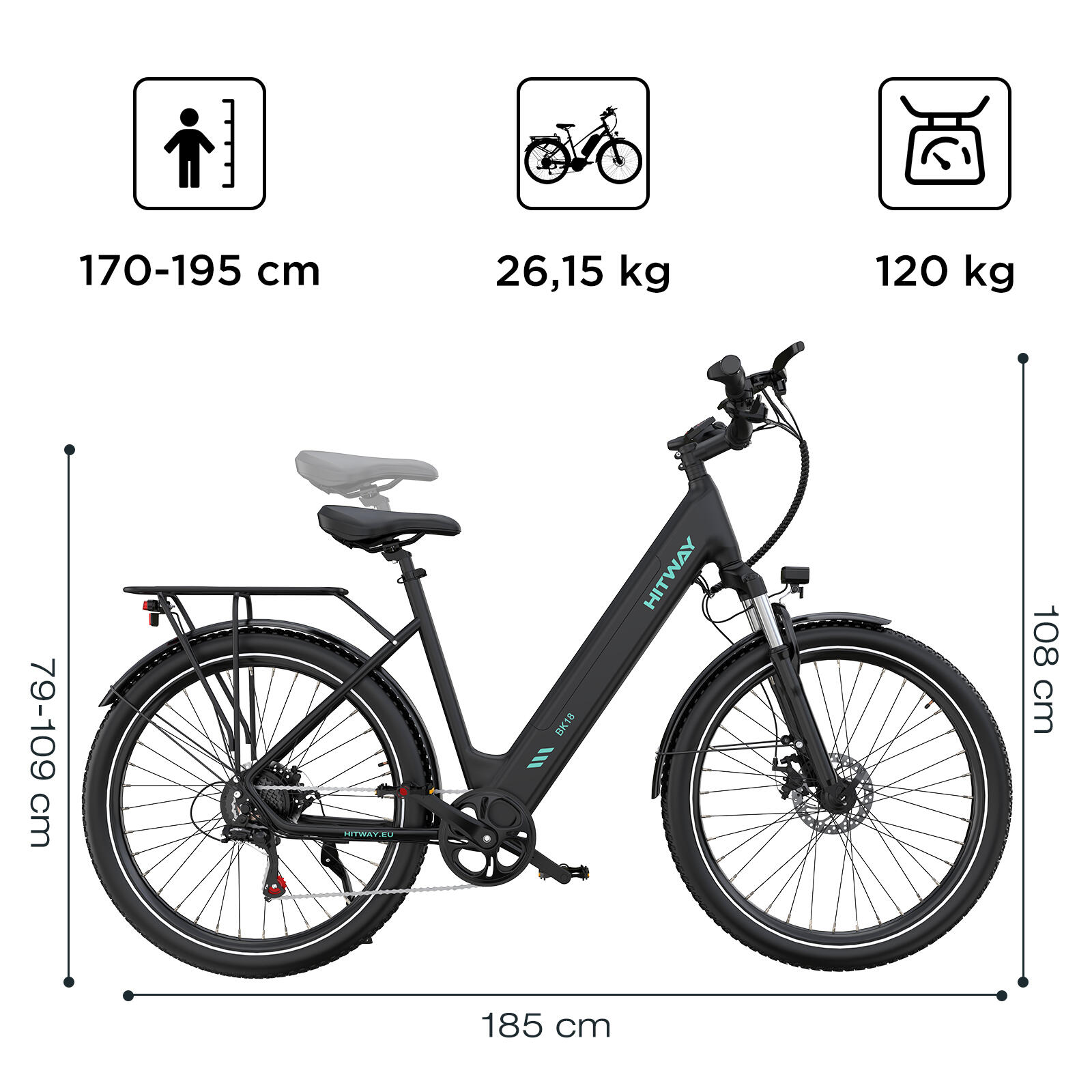 E-Bike Urbana HITWAY BK18 27.5": Cuadro Bajo, 100km Autonomía, App/NFC 7/7