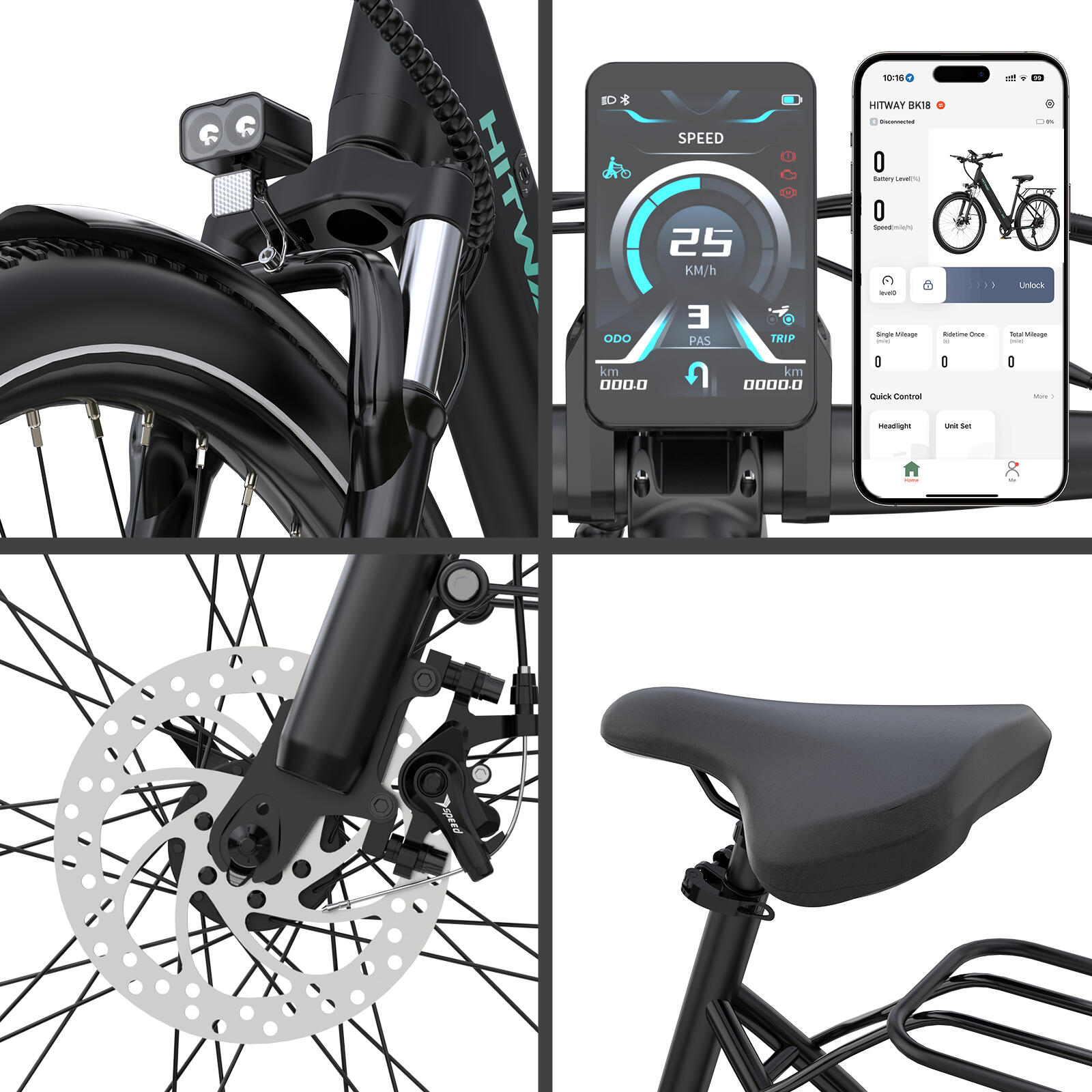 E-Bike Urbana HITWAY BK18 27.5": Cuadro Bajo, 100km Autonomía, App/NFC 6/7
