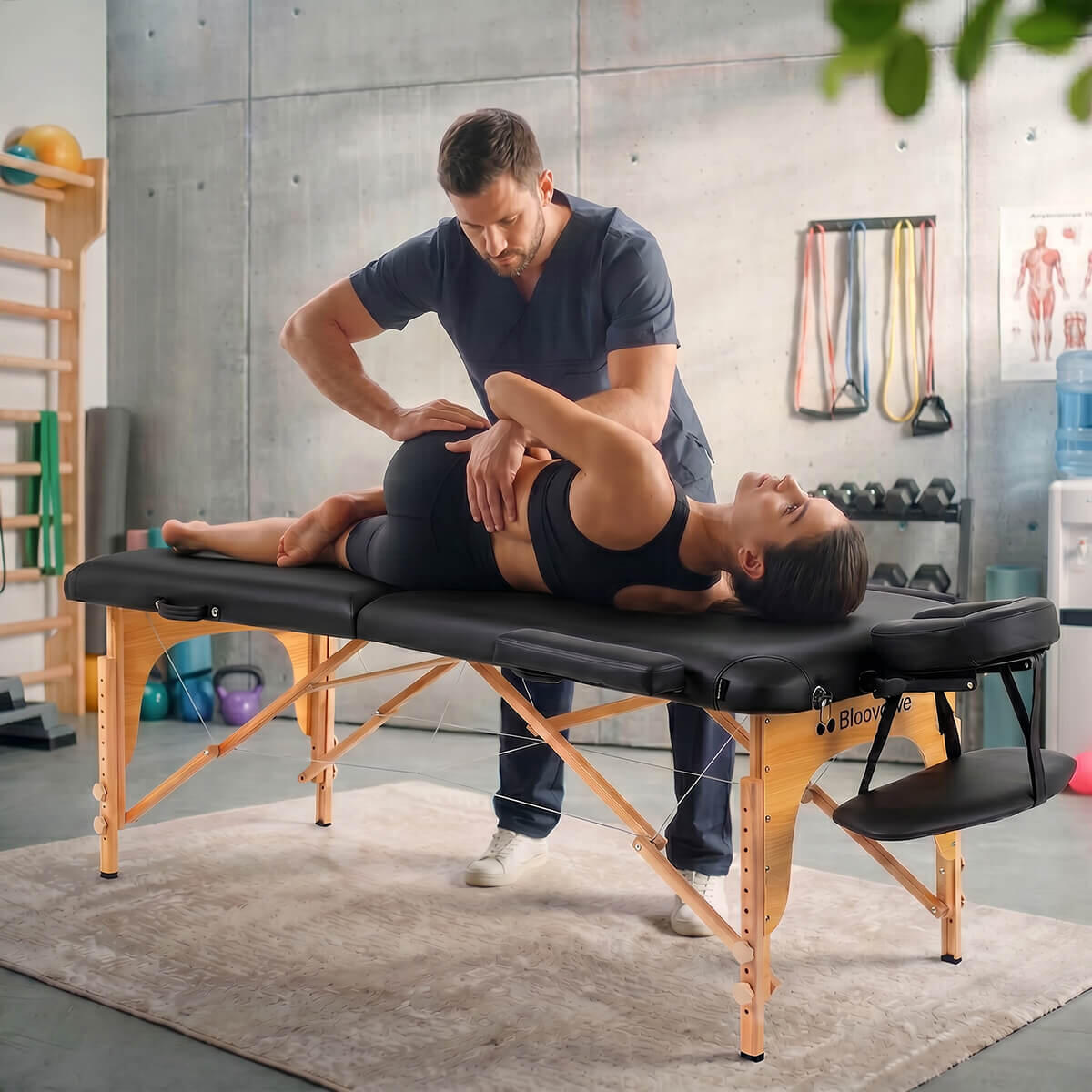 Marquesa de Massagem Portátil 2 Corpos 70 cm Madeira Preta 2/7