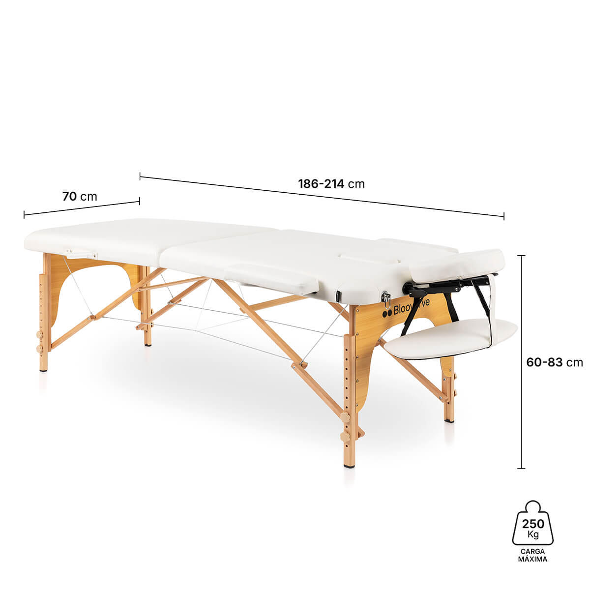 Marquesa de Massagem Portátil 2 Corpos 70 cm Madeira Branca 5/7