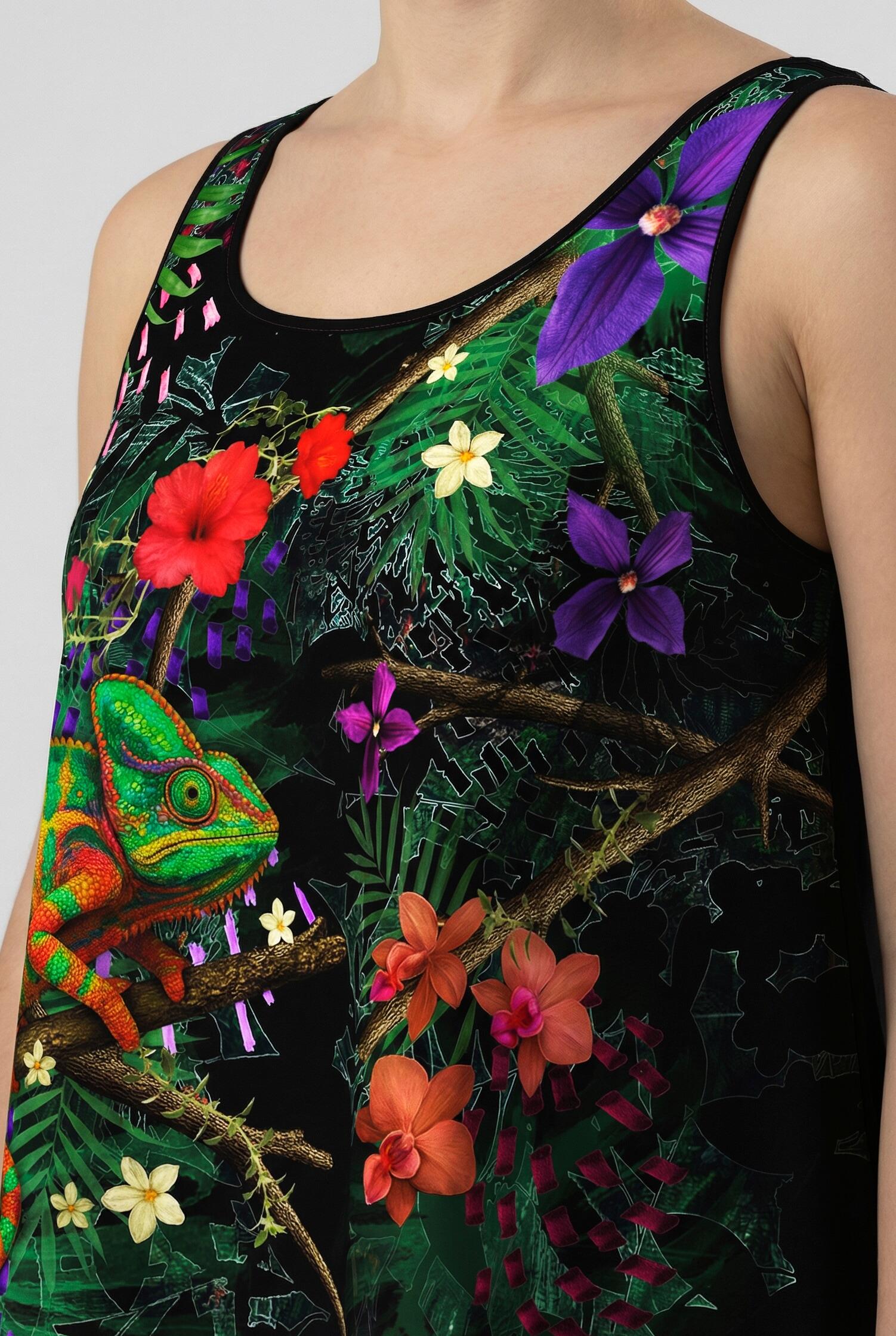 Damen Midikleid Chamäleon A-Linie Rundhals ärmellos 3/7