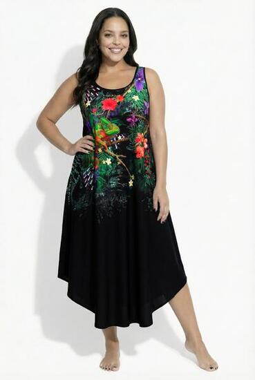 Damen Midikleid Chamäleon A-Linie Rundhals ärmellos