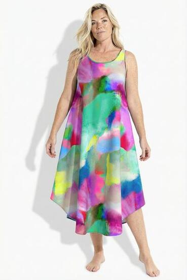 Damen Midikleid A-Linie Rundhalsausschnitt ärmellos