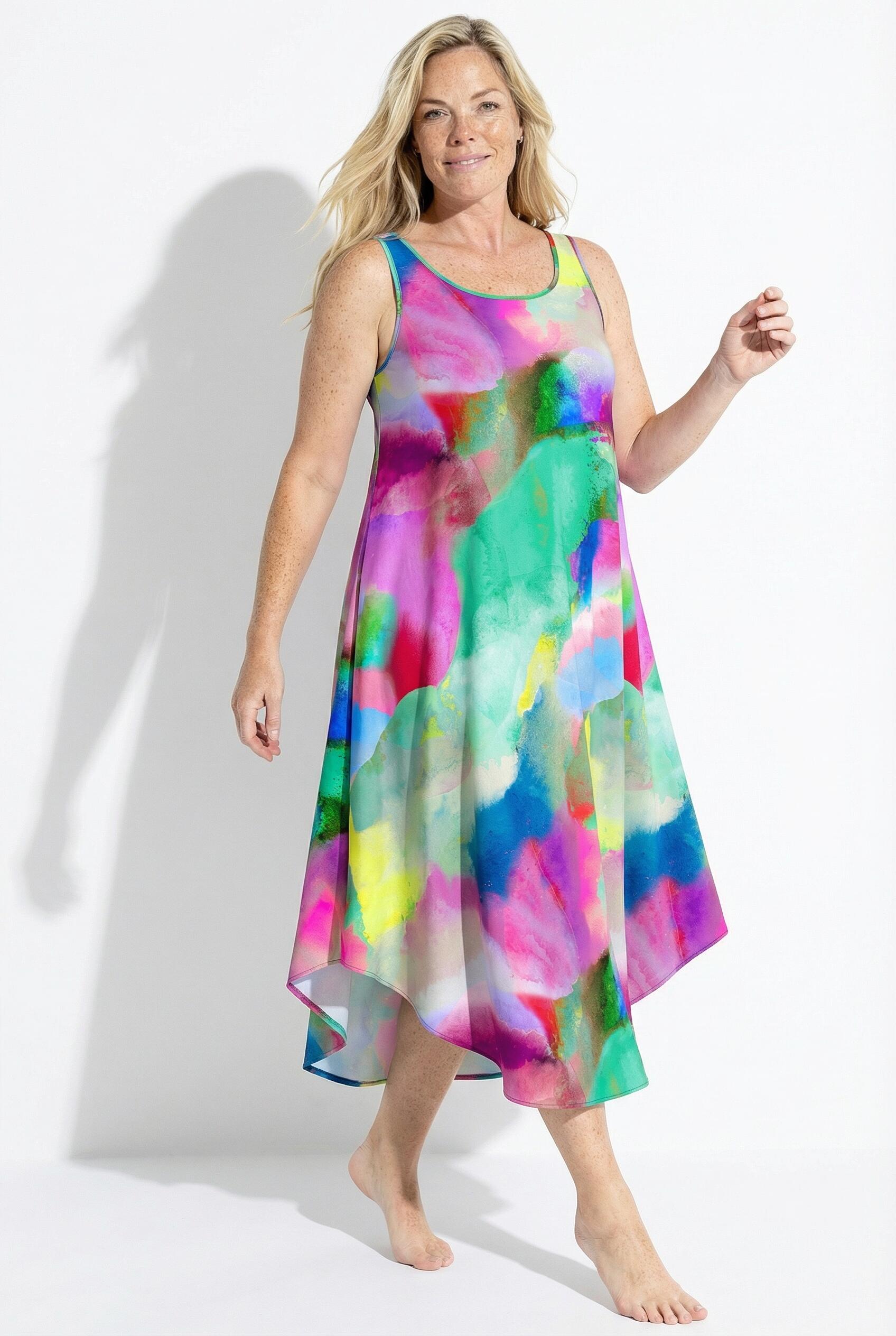 Femme Robe midi sans manches décolleté rond et coupe évasée 6/7