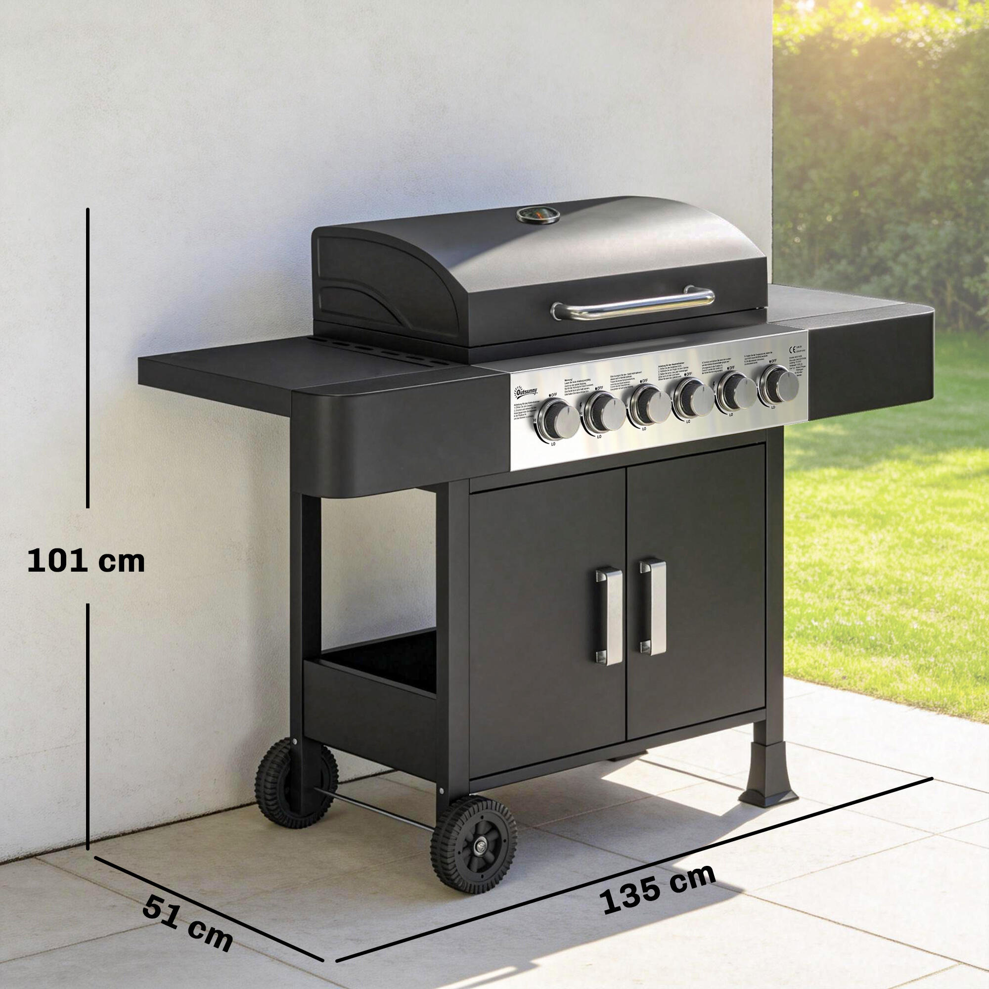 Barbacoa de Gas Outsunny 135x51x101 cm Negro 3/5