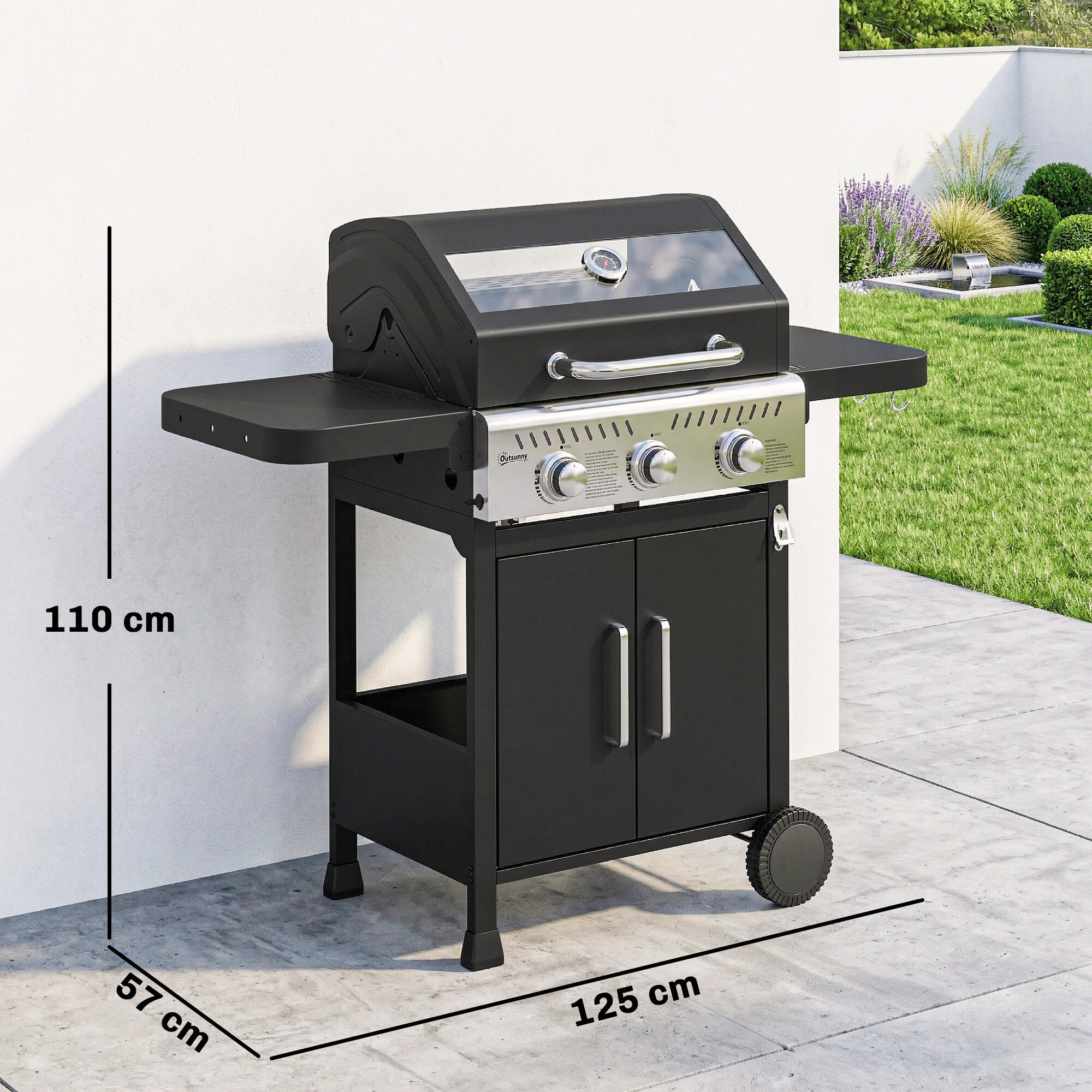Barbecue a gás 125x57x110 cm preto Outsunny 3/5