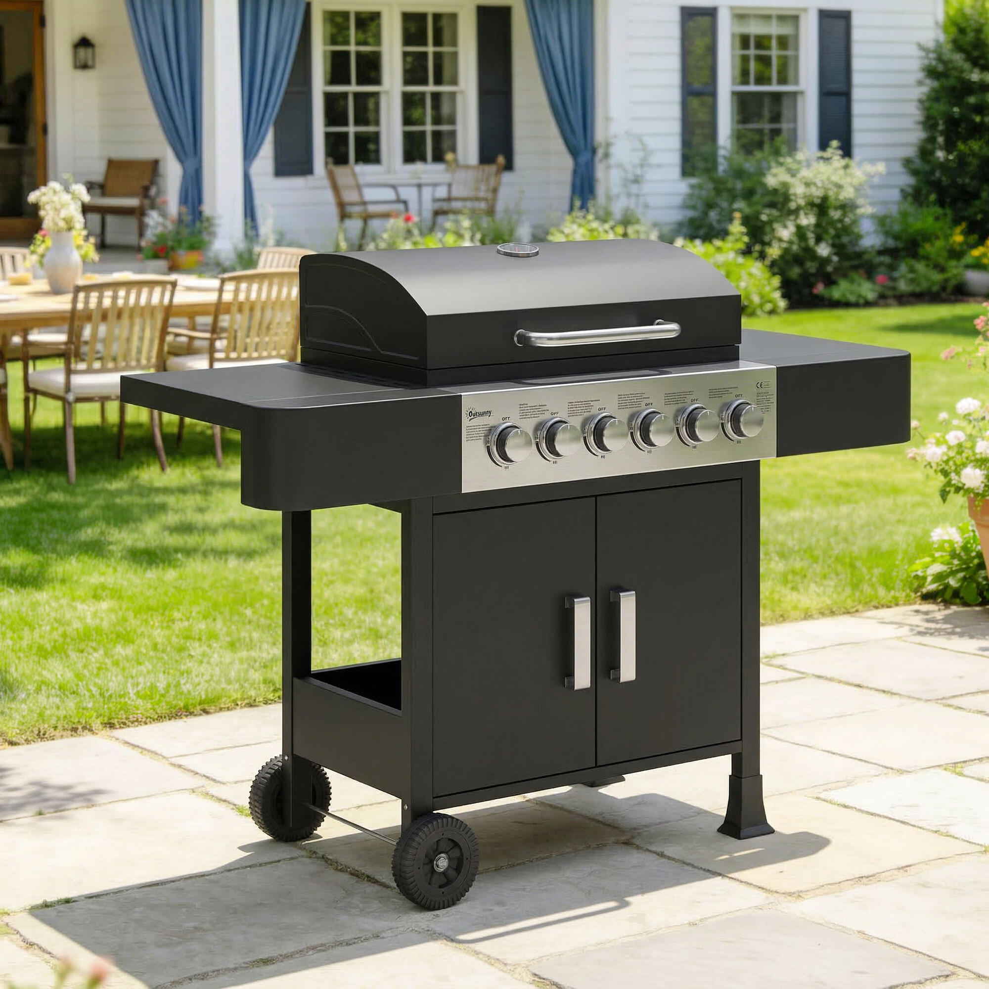 Barbacoa de Gas Outsunny 135x51x101 cm Negro 2/5