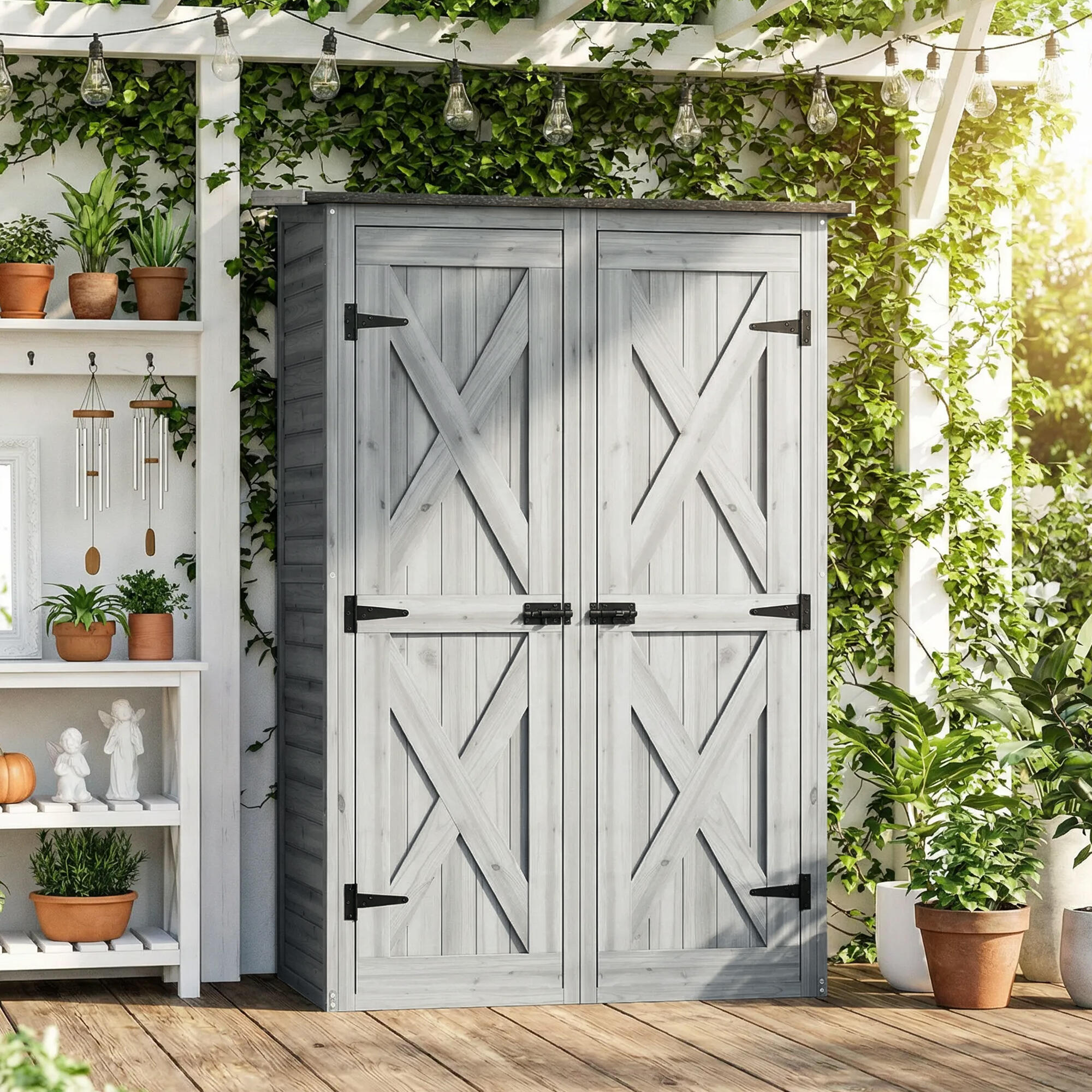 Armário de jardim 115x53x156 cm cinzento Outsunny 2/5
