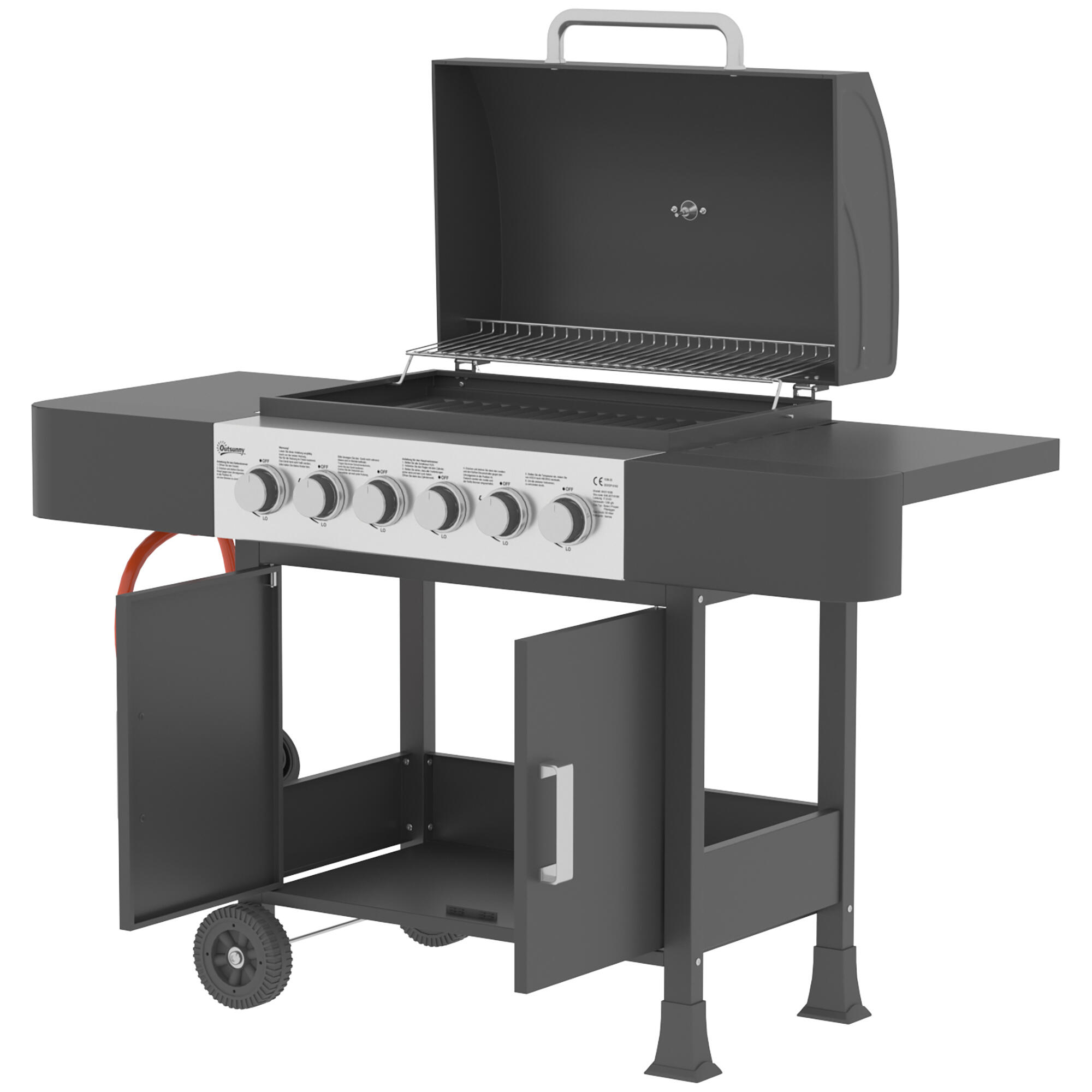 Barbacoa de Gas Outsunny 135x51x101 cm Negro 5/5