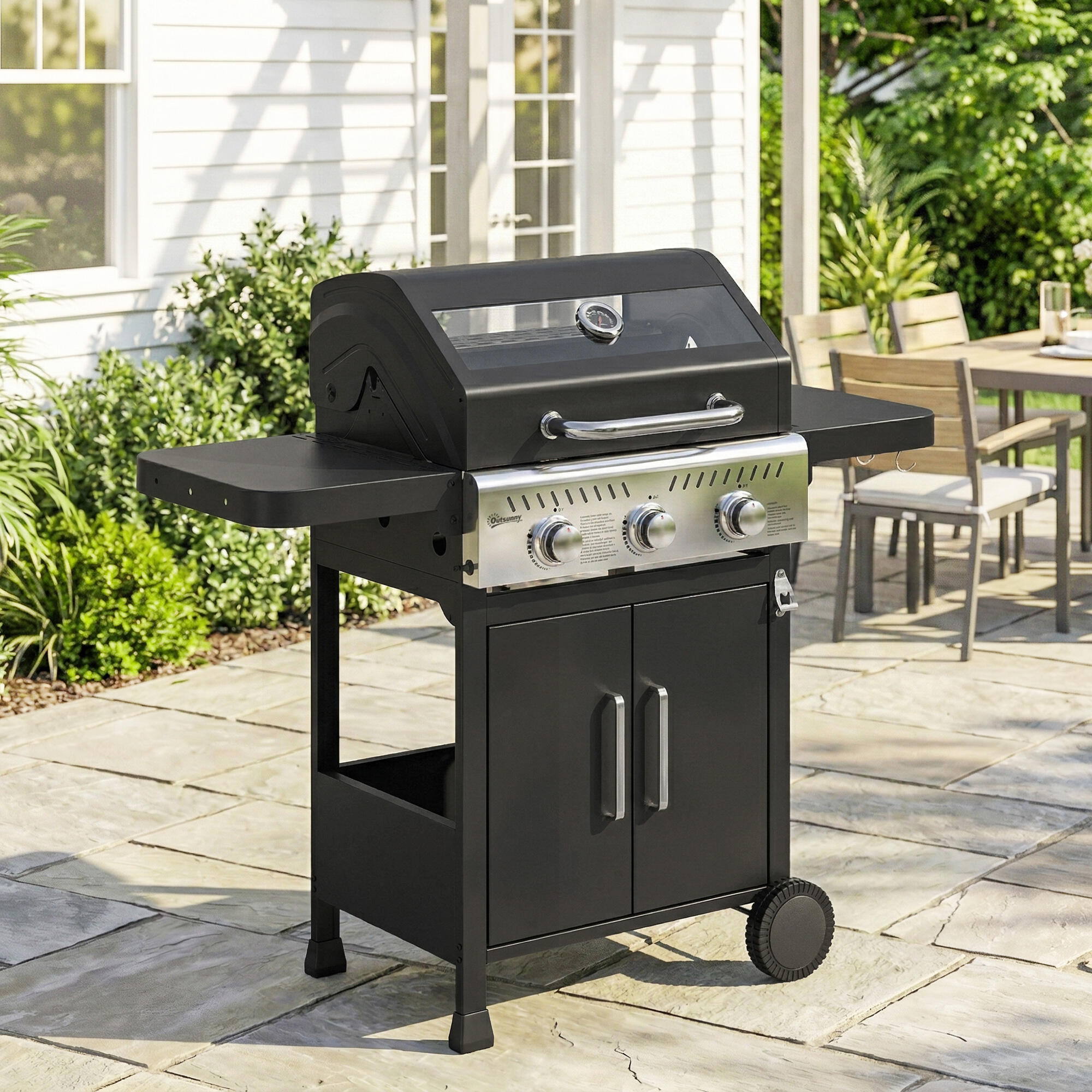 Barbecue a gás 125x57x110 cm preto Outsunny 2/5