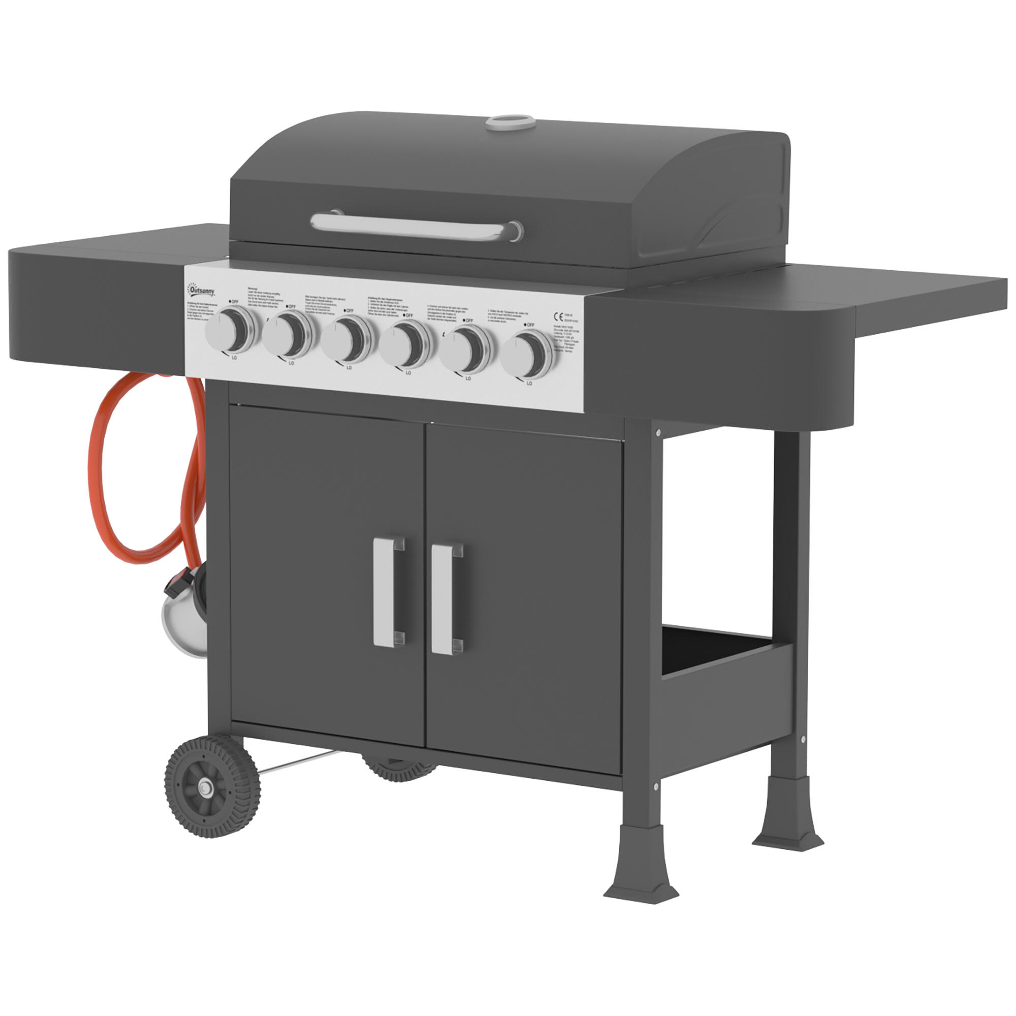 Barbacoa de Gas Outsunny 135x51x101 cm Negro 4/5