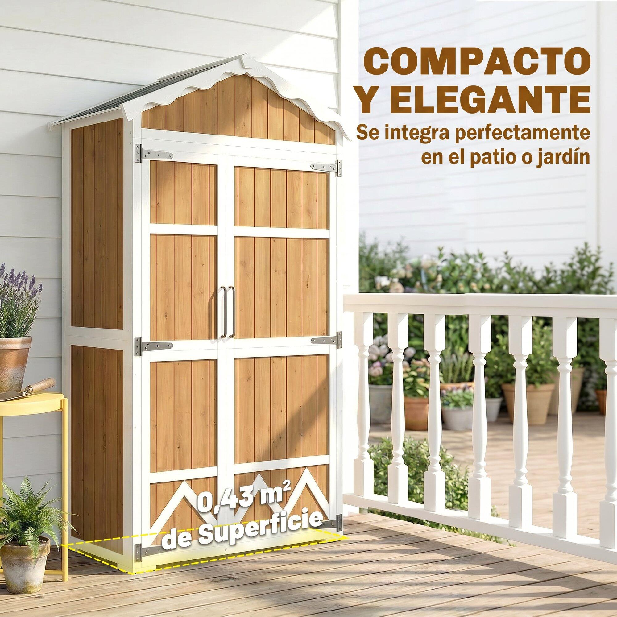 Armário de jardim 105x55x179 cm acabamento em madeira natural Outsunny 5/5