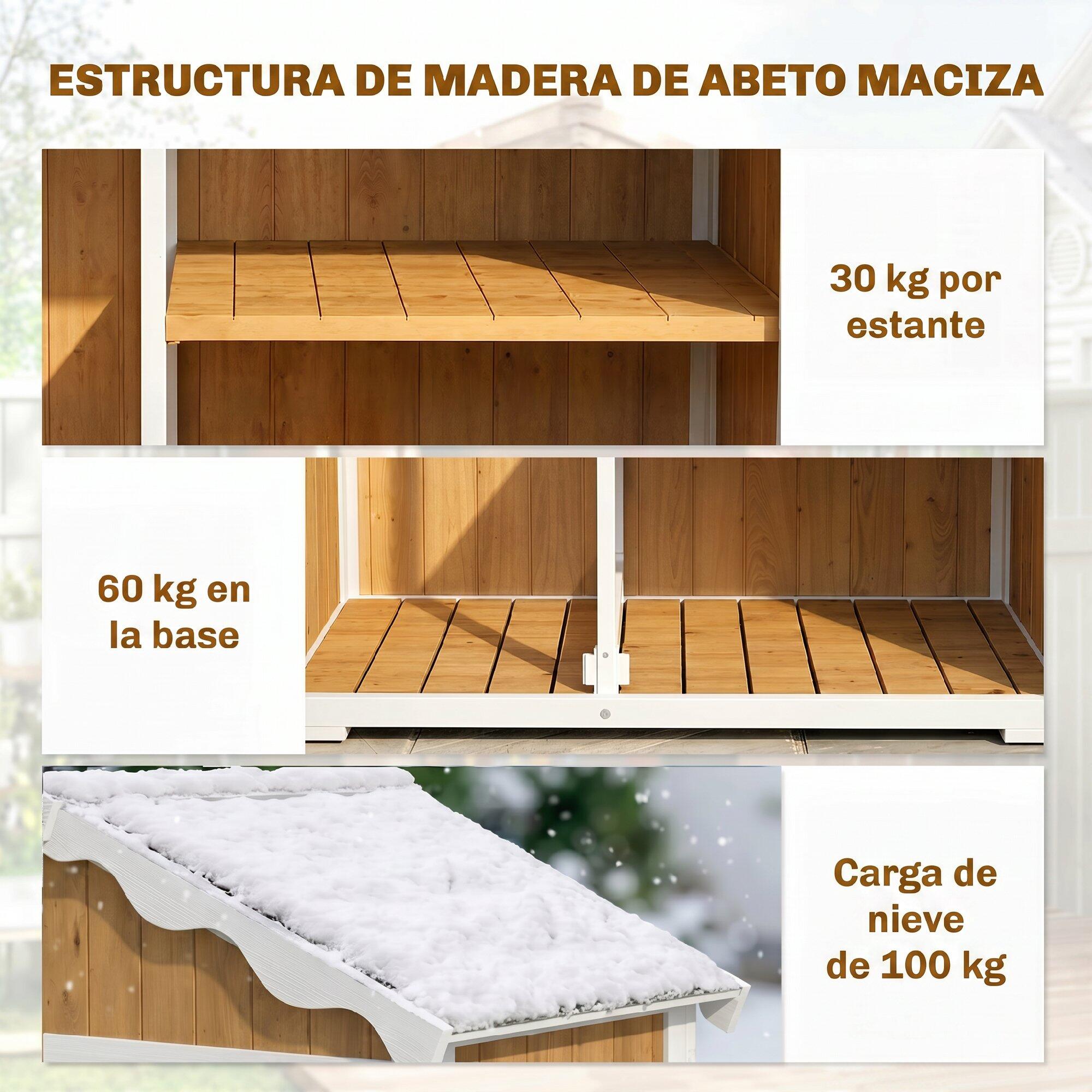 Armário de jardim 105x55x179 cm acabamento em madeira natural Outsunny 4/5