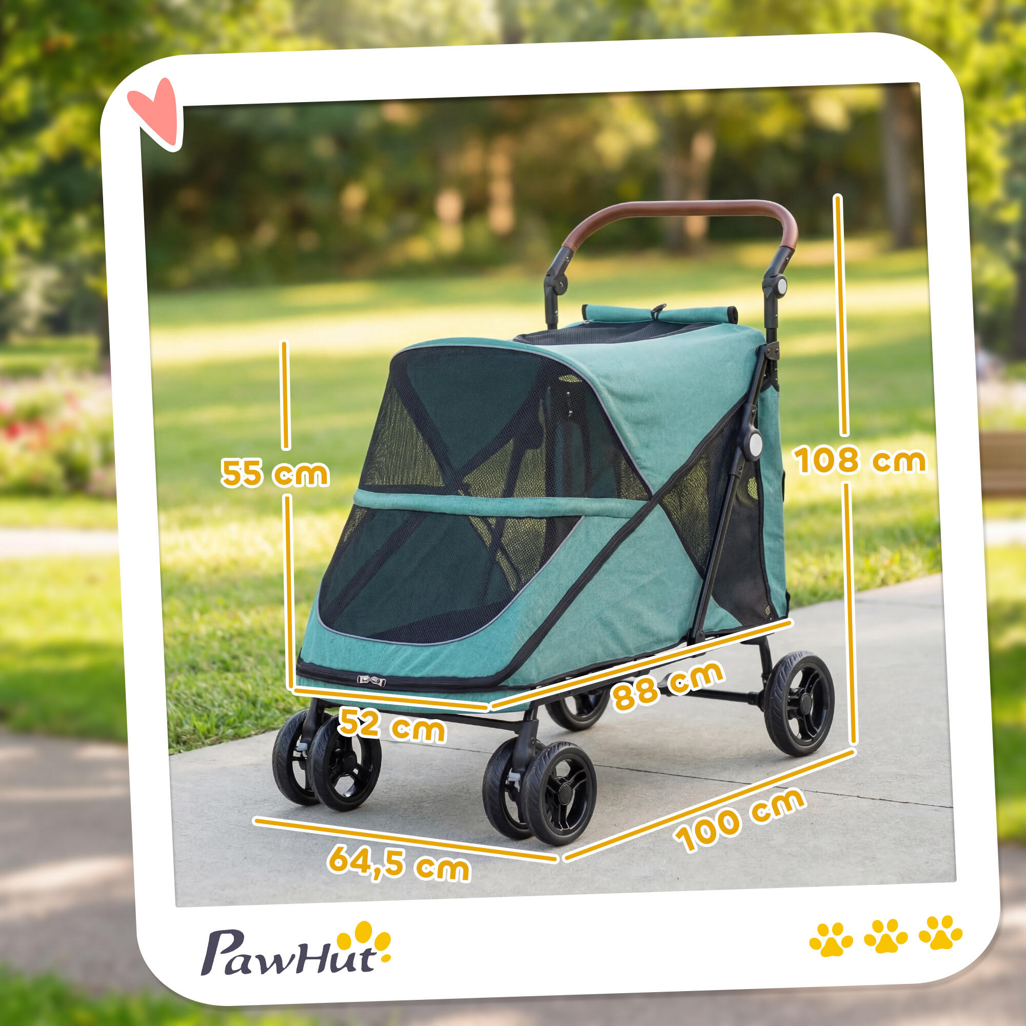 Carrinho para cães PawHut 100x64,5x108 cm turquesa 3/5