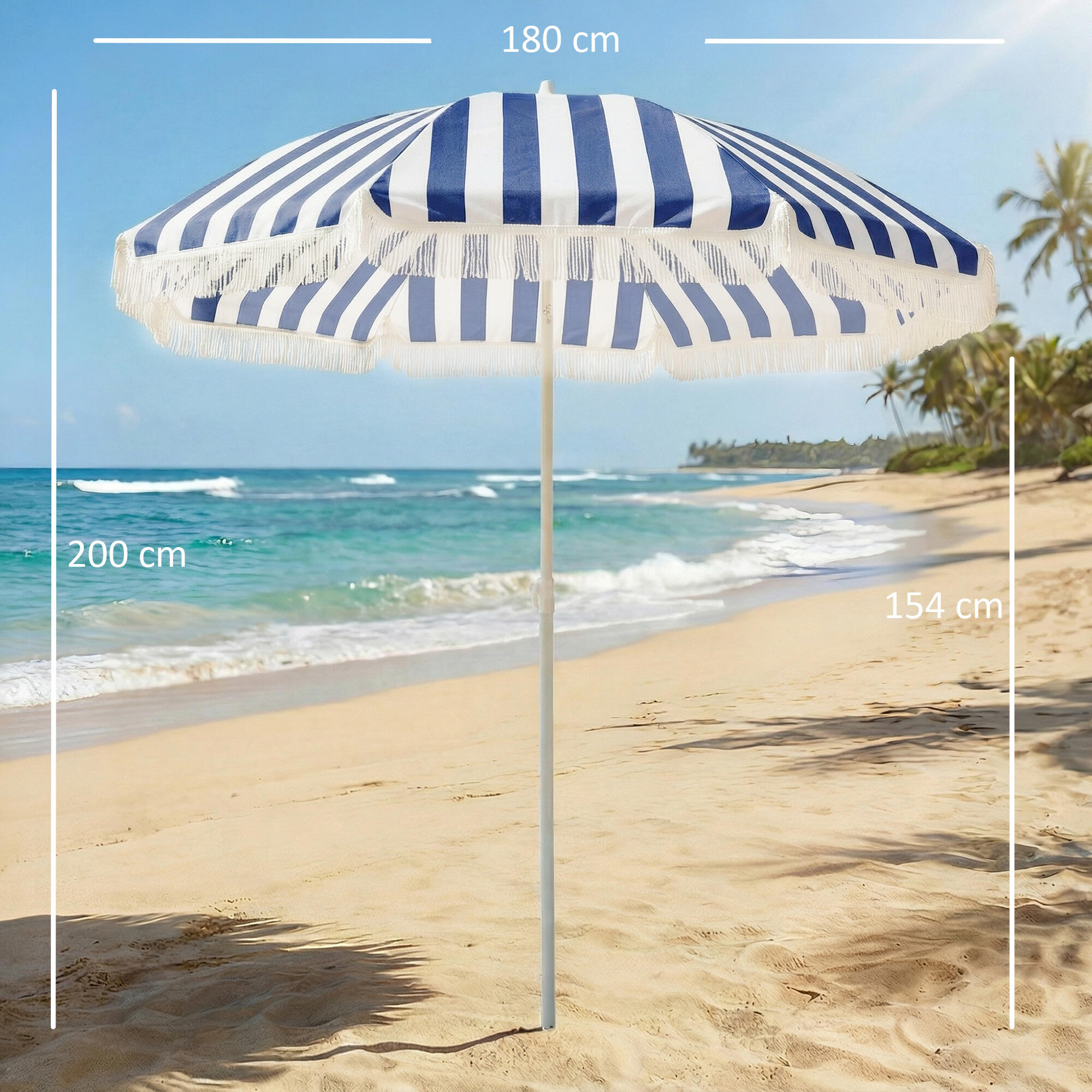 Chapéu de Sol de Praia Outsunny Azul e Branco 3/5