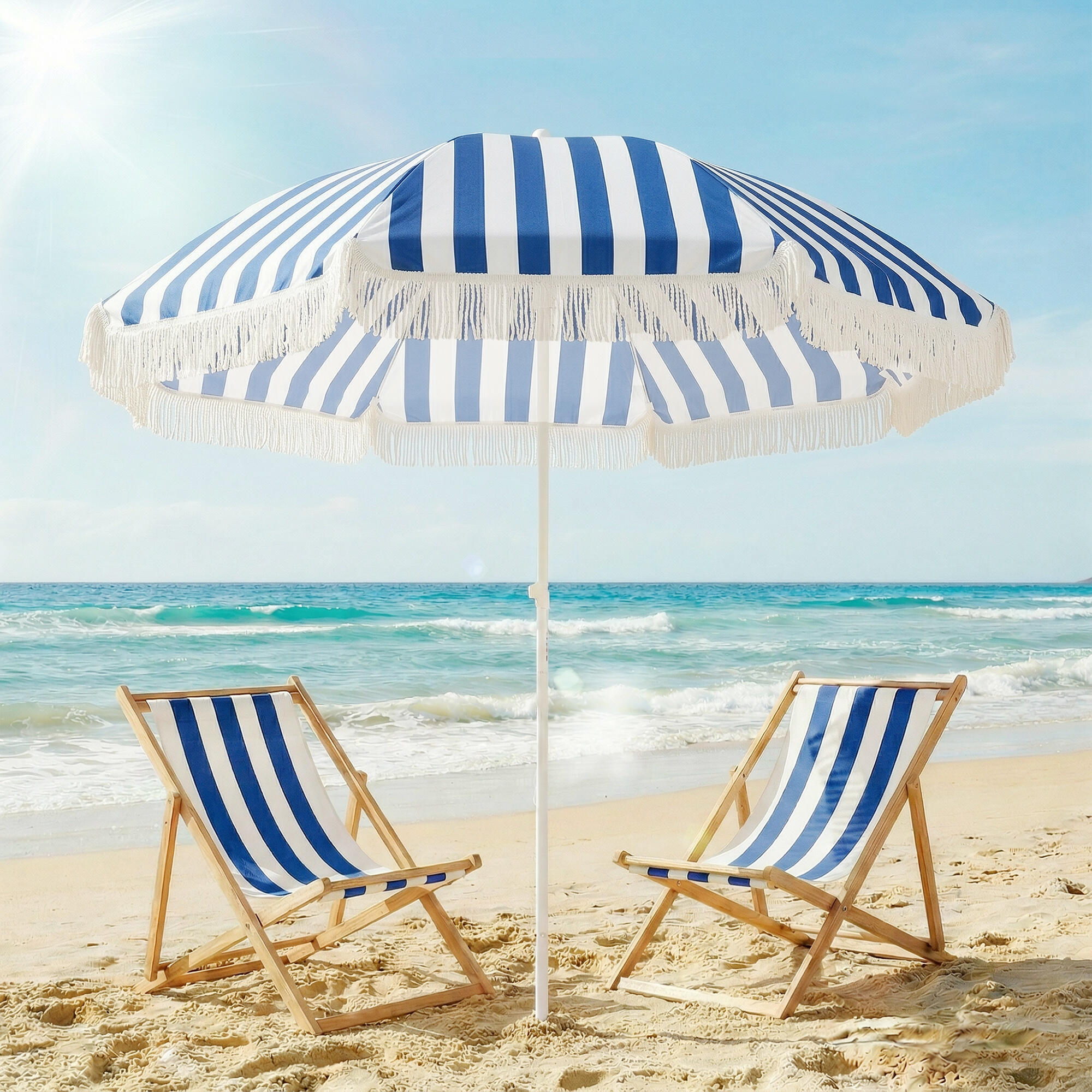 Chapéu de Sol de Praia Outsunny Azul e Branco 2/5