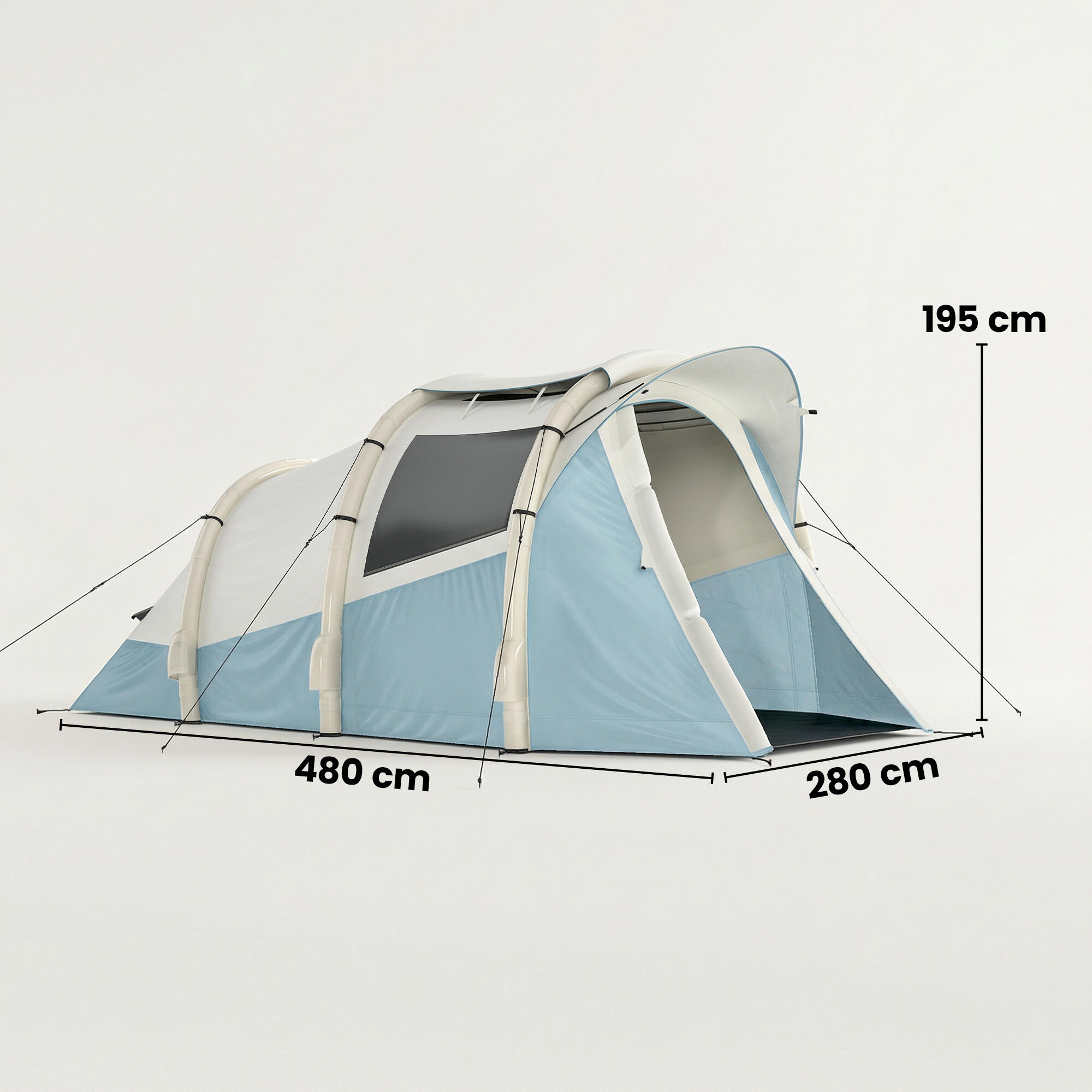 Tenda de campismo insuflável 480x280x195 cm azul claro Outsunny 3/5