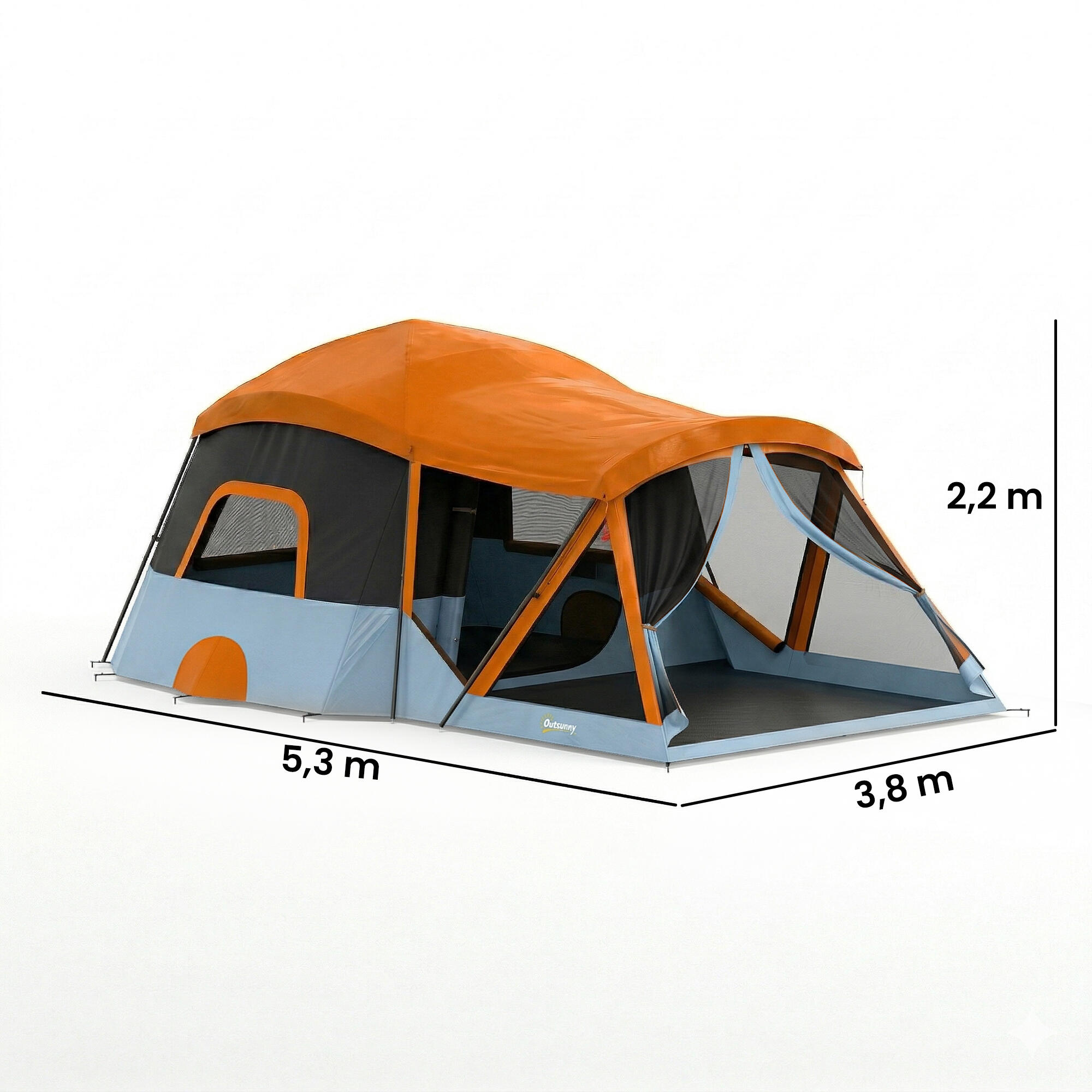Tenda de campismo 530x380x220 cm laranja e azul Outsunny 3/5