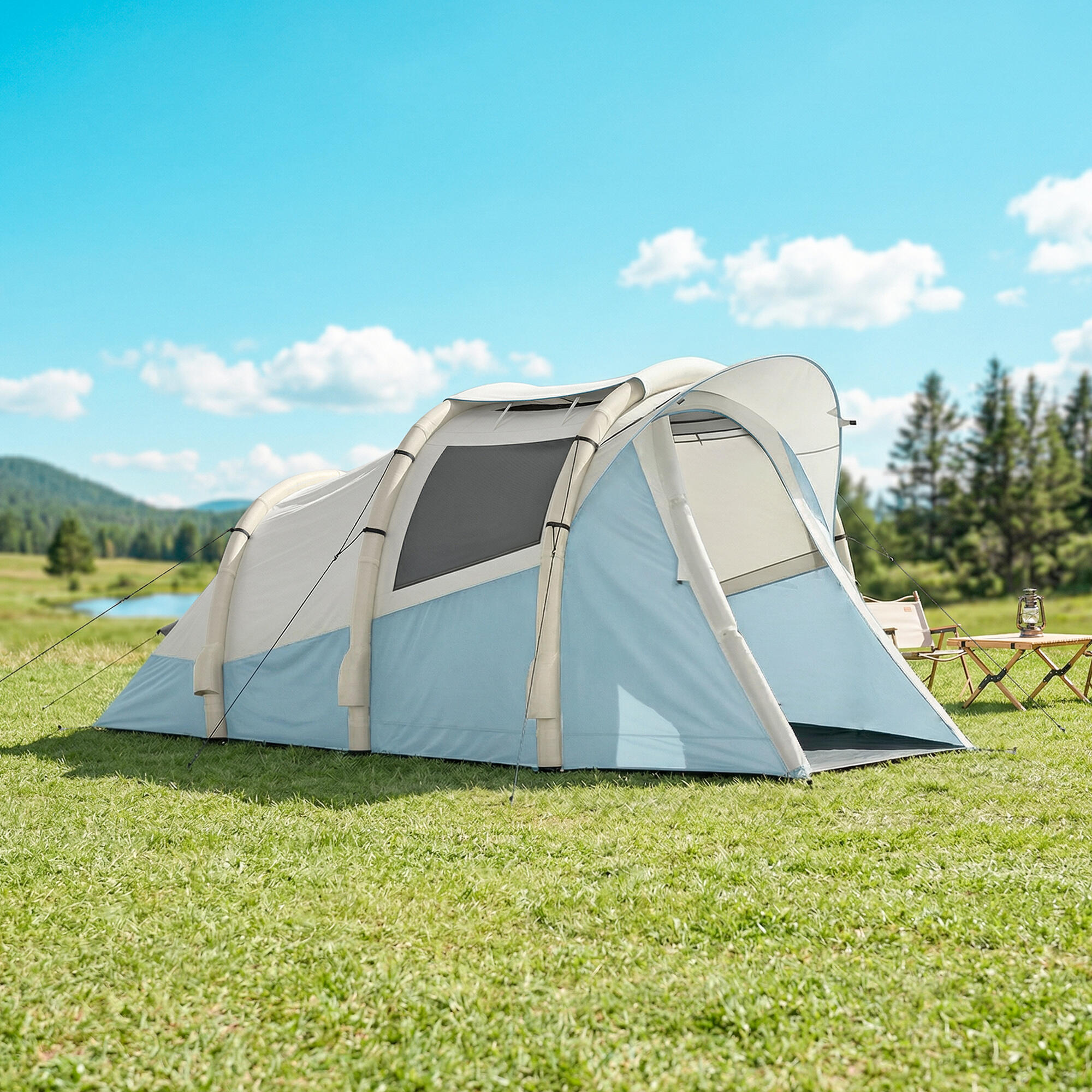 Tenda de campismo insuflável 480x280x195 cm azul claro Outsunny 2/5