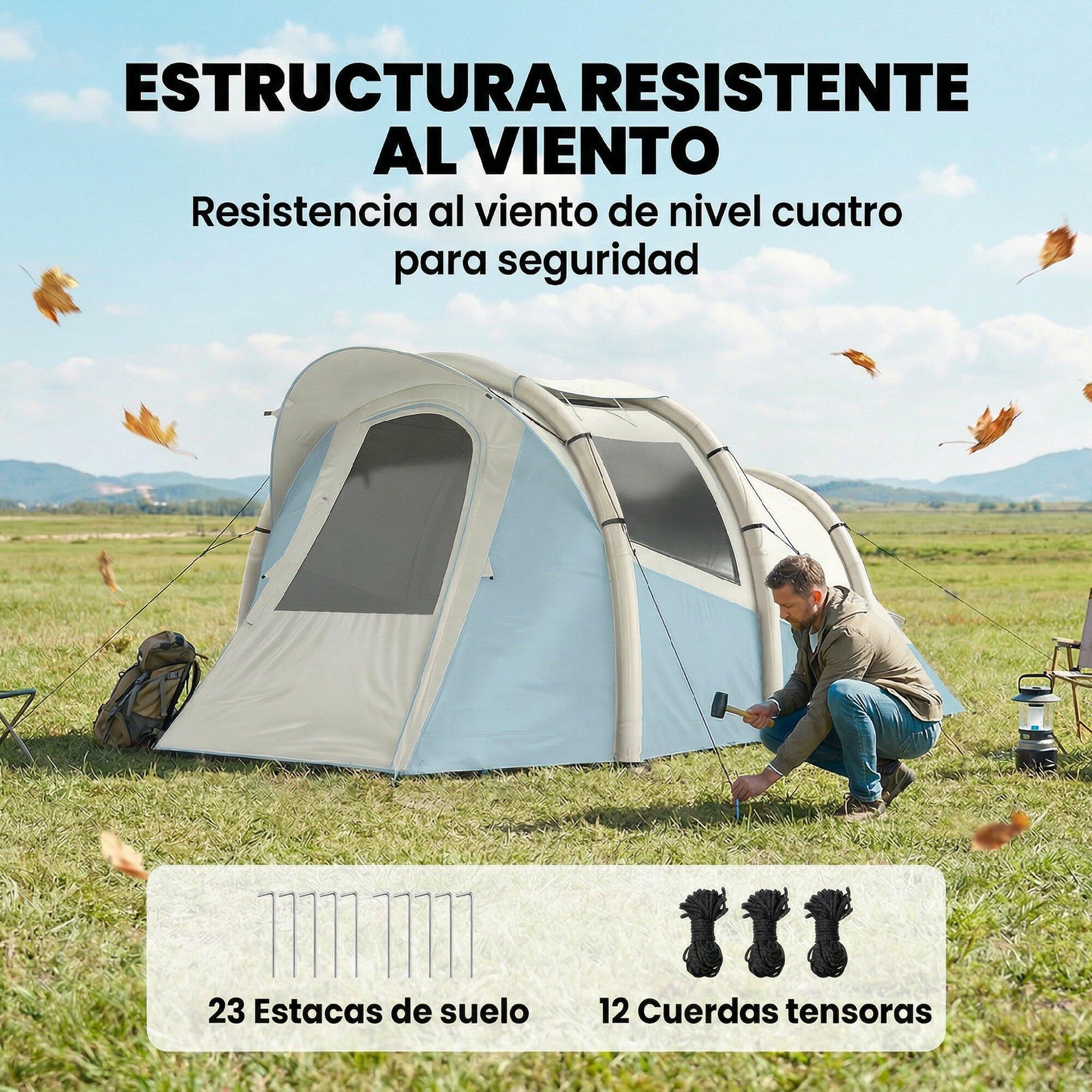 Tenda de campismo insuflável 480x280x195 cm azul claro Outsunny 4/5