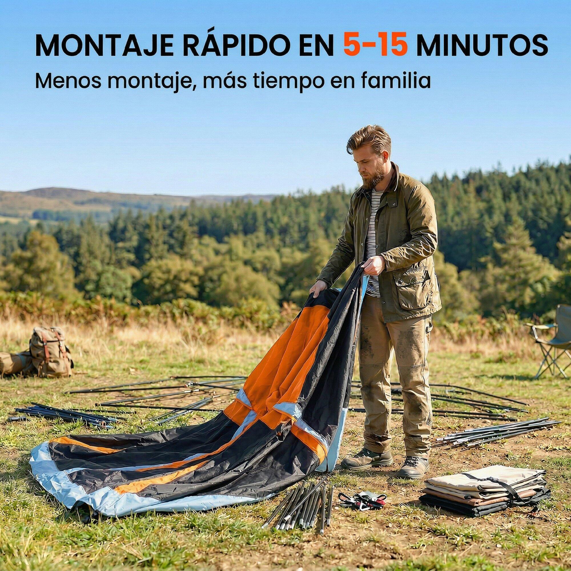 Tenda de campismo 530x380x220 cm laranja e azul Outsunny 4/5