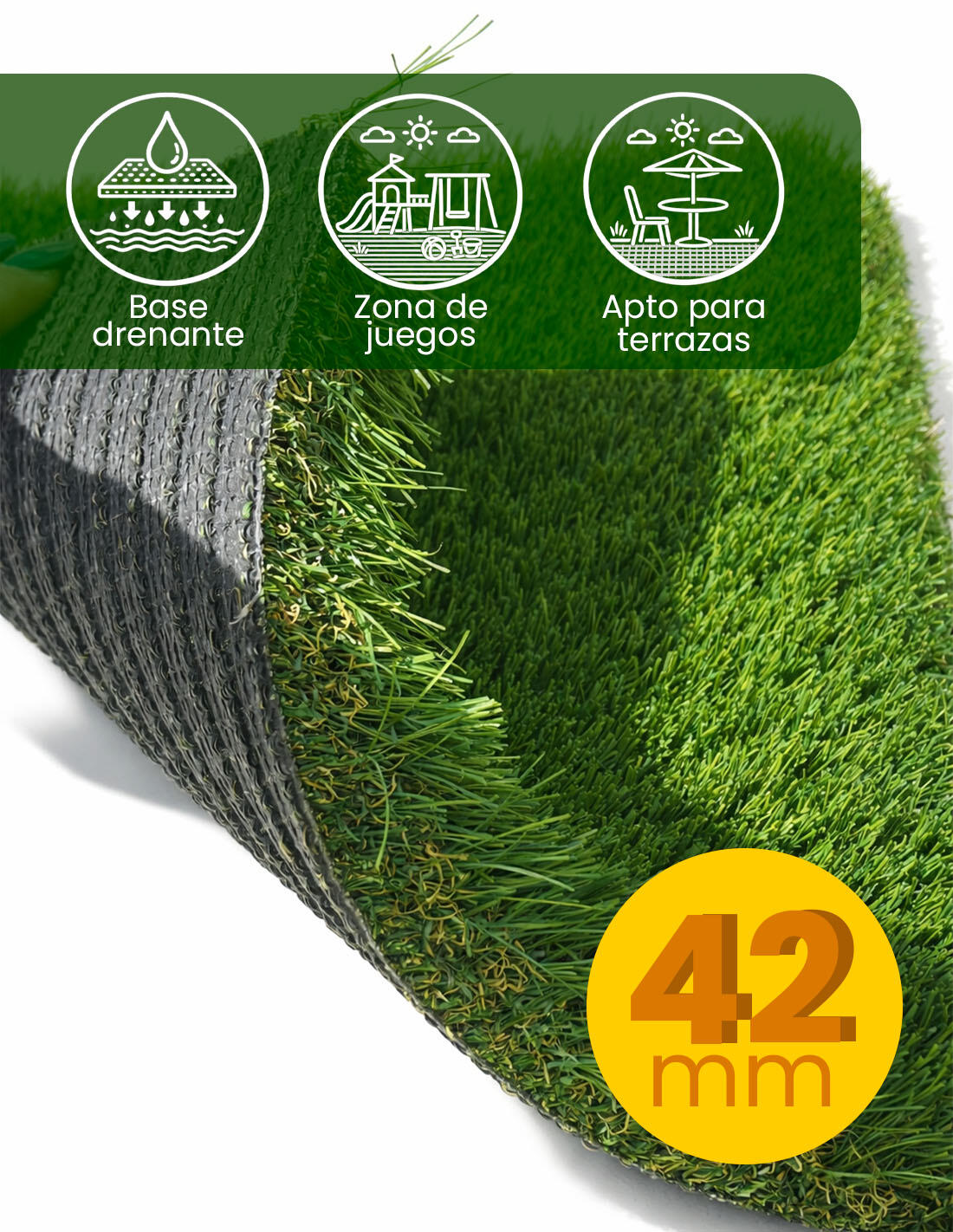 Césped Artificial Sevilla 42mm - Rollos JARDIN202 Rollos 5 Metros 2/5