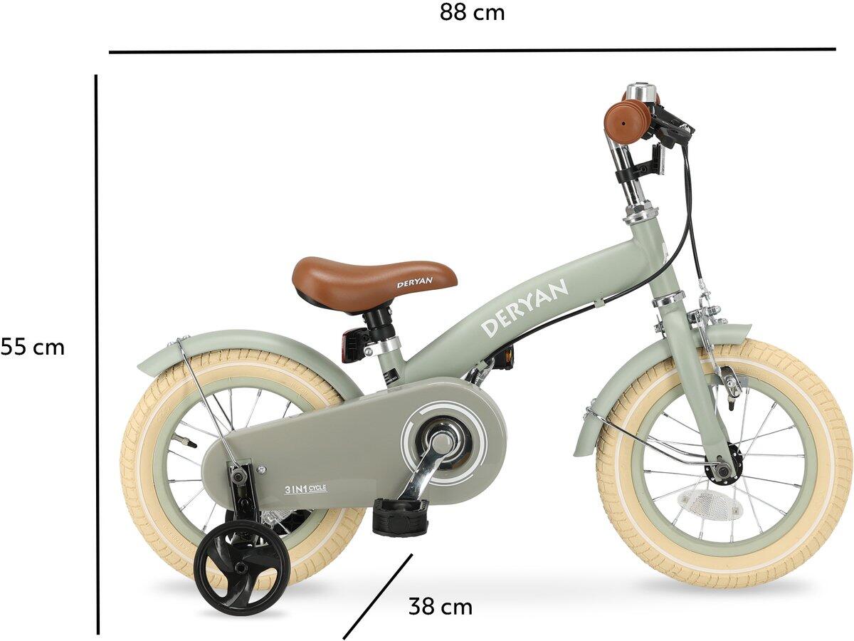 3-in-1 Kinderfahrrad 12 Zoll - Laufrad - Inklusive Stützräder - Grün 7/8