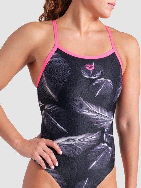 Arena Frozen Leaves Swimsuit Black/Pink Women's 3/5