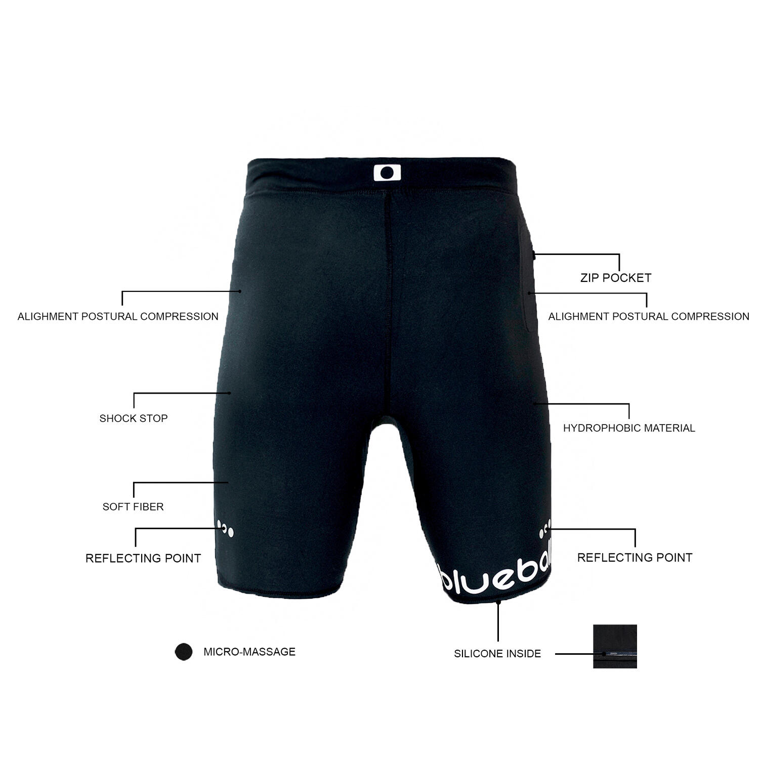 SHORT DE COMPRESSION RUNNING AVEC CORDONES POUR HOMME BlueBall EN NOIR. 4/4