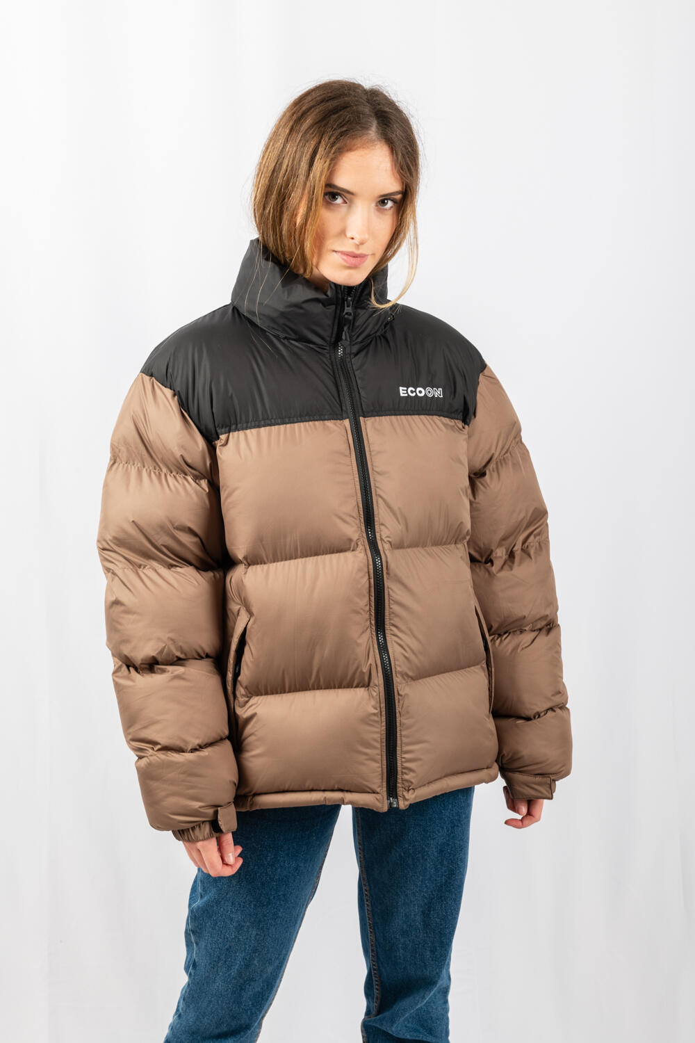 Veste Lisboa short jacket marque ECOON - Kaki / Noir 2/7