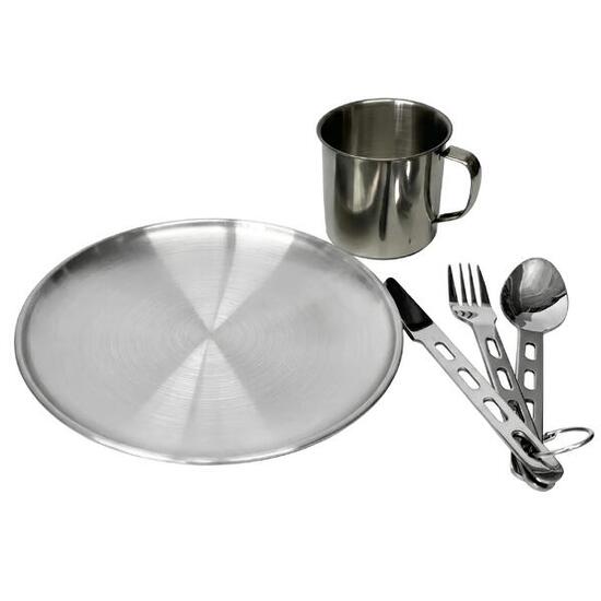 Ultraleichtes Camping Edelstahl Teller Set Becher Teller Besteck 222 g