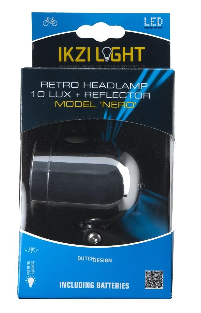 Ikzi Nero Faro Anteriore 1W LED a Batterie, Cromato con Staffa. 2/4