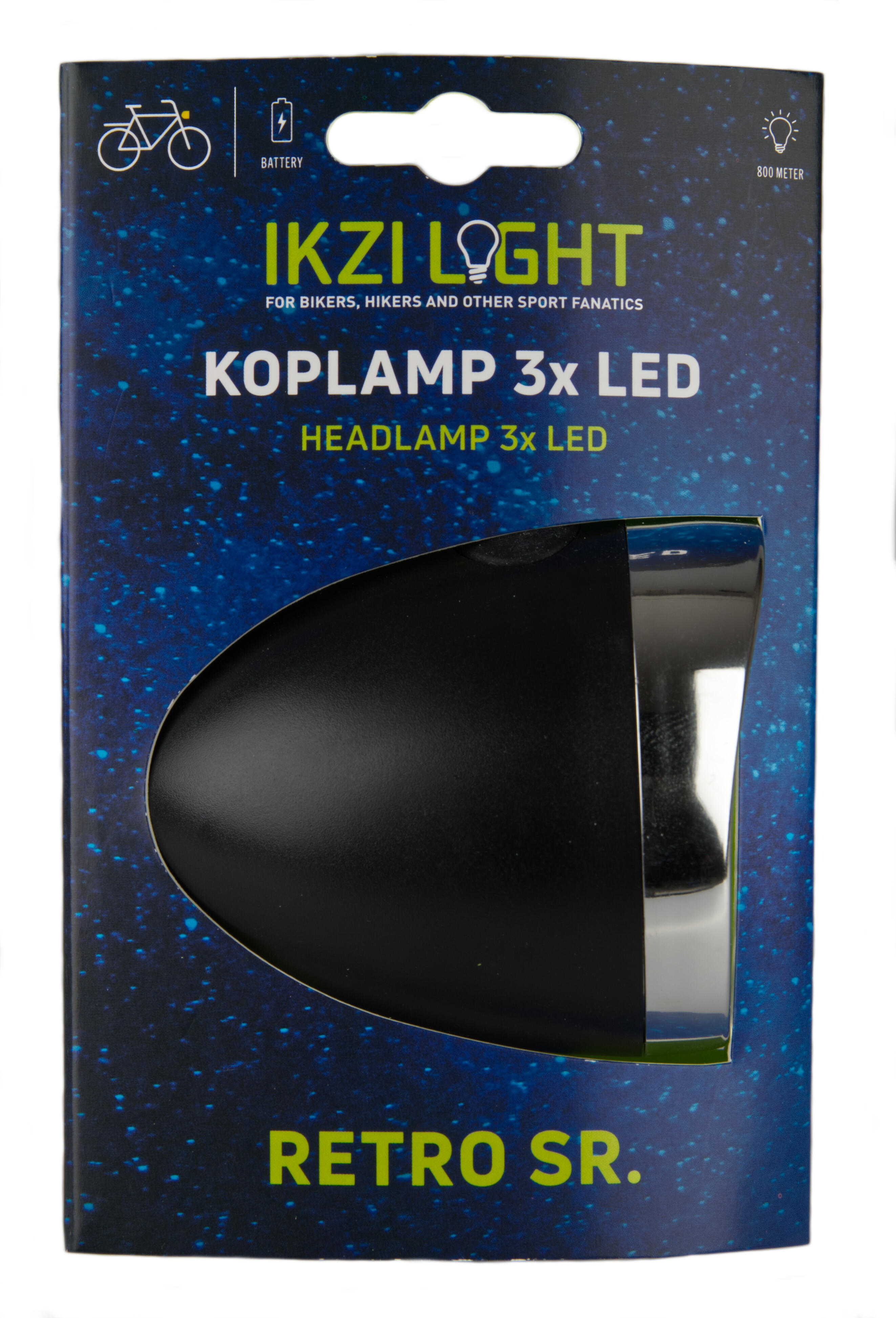 Ikzi Faro Bici Retro LED Nero a Batterie. 2/3